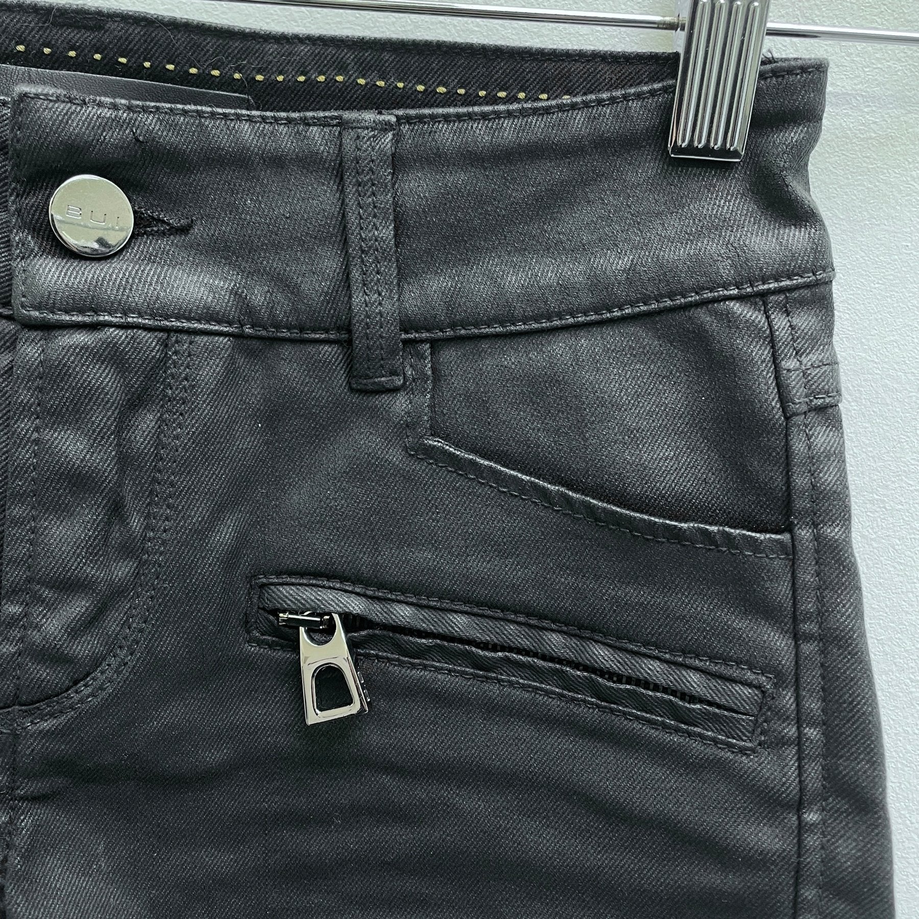 Barbara Bui Waxed Denim Mini Shorts - Image 4