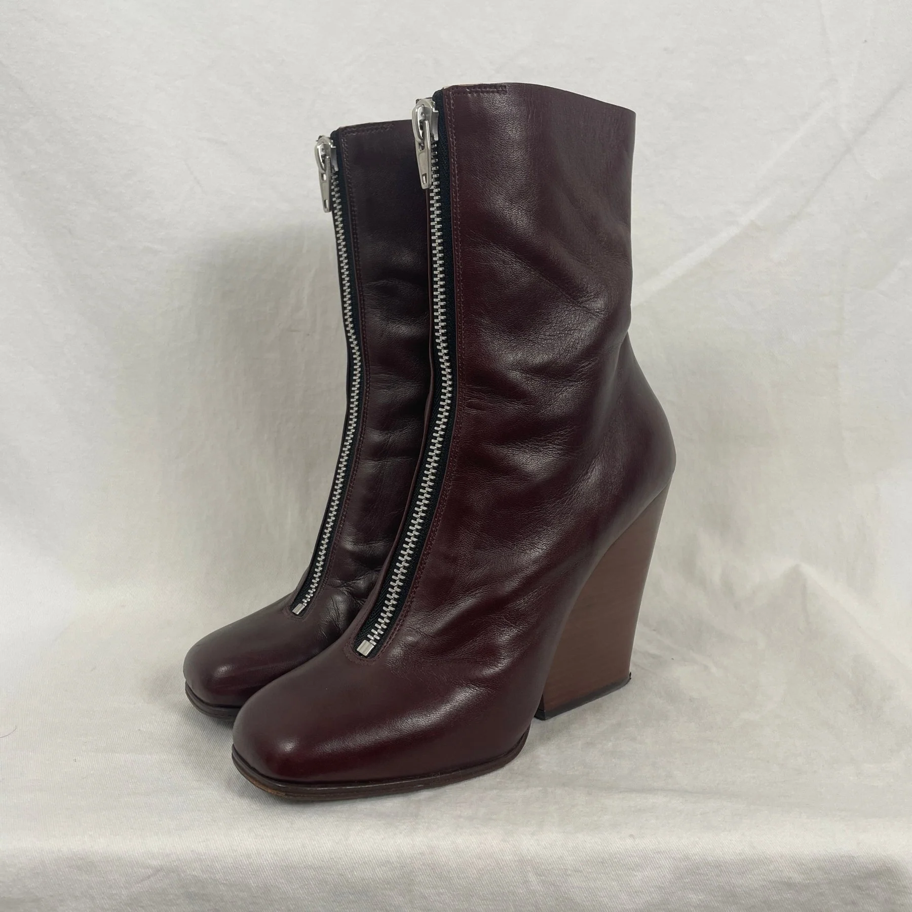 Celine By Phoebe Philo Zip Up Heeled Boots Burgundy - Image 3