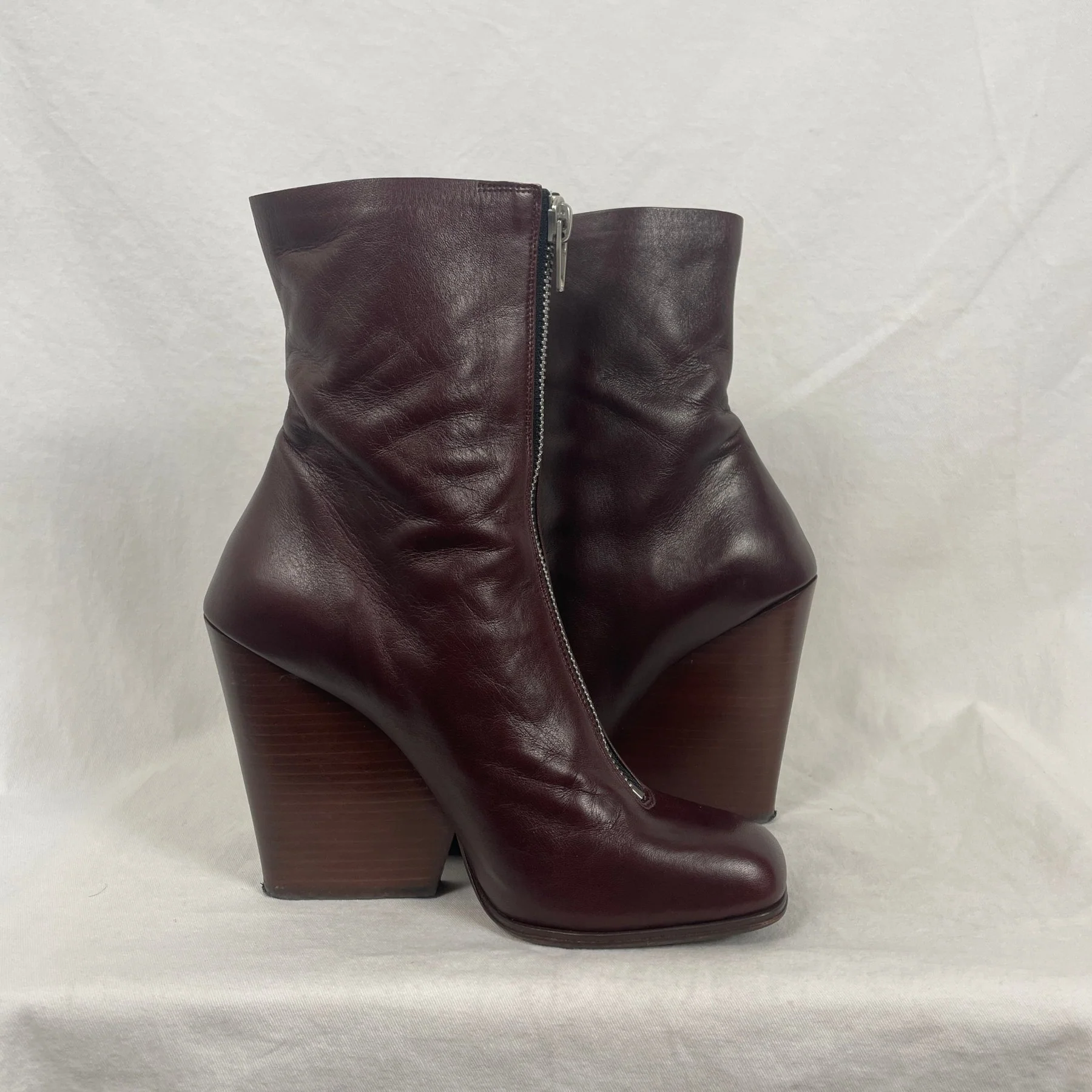 Celine By Phoebe Philo Zip Up Heeled Boots Burgundy - Image 5