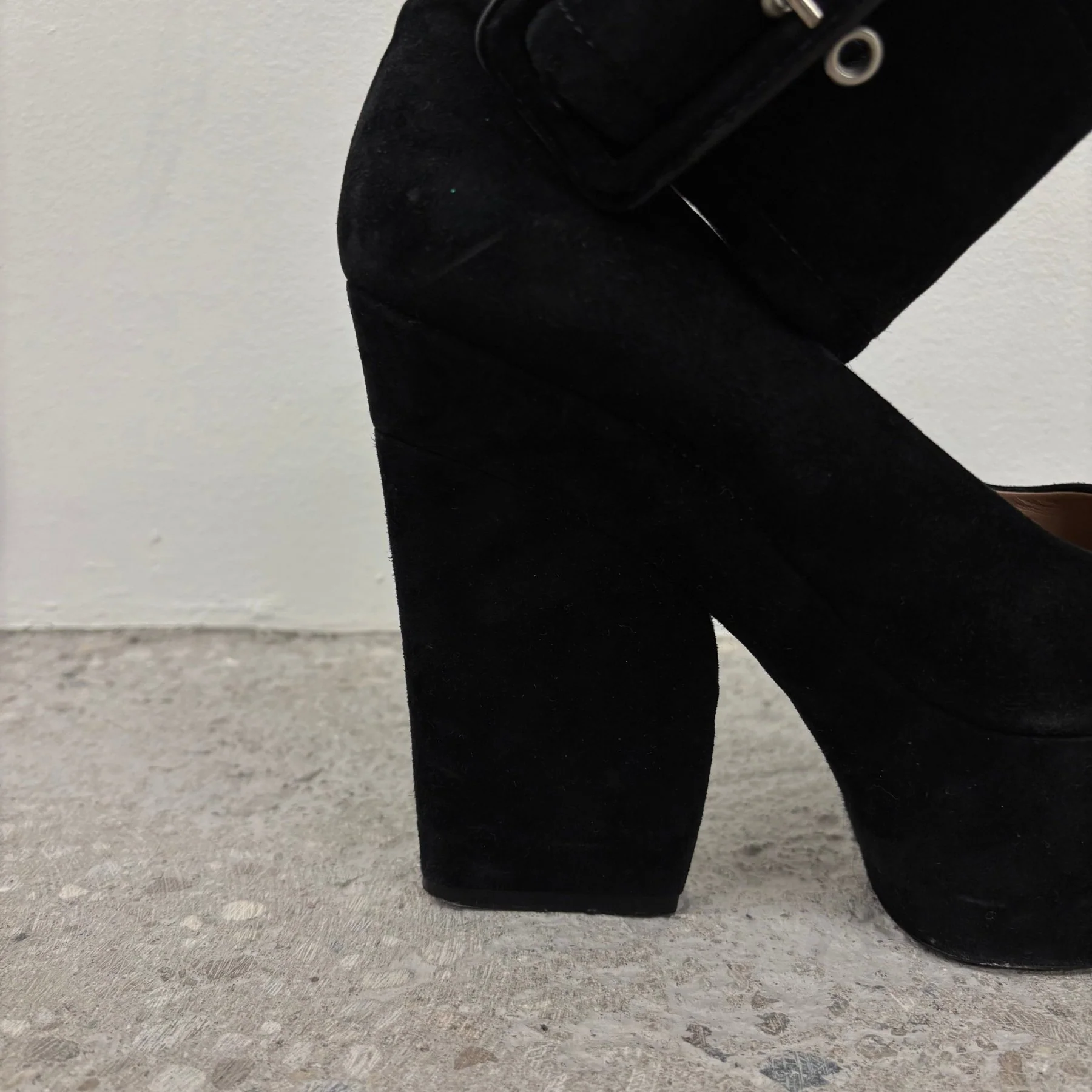 SS12 Celine Pheobe Philo Suede Buckle Platform Heels - Image 4