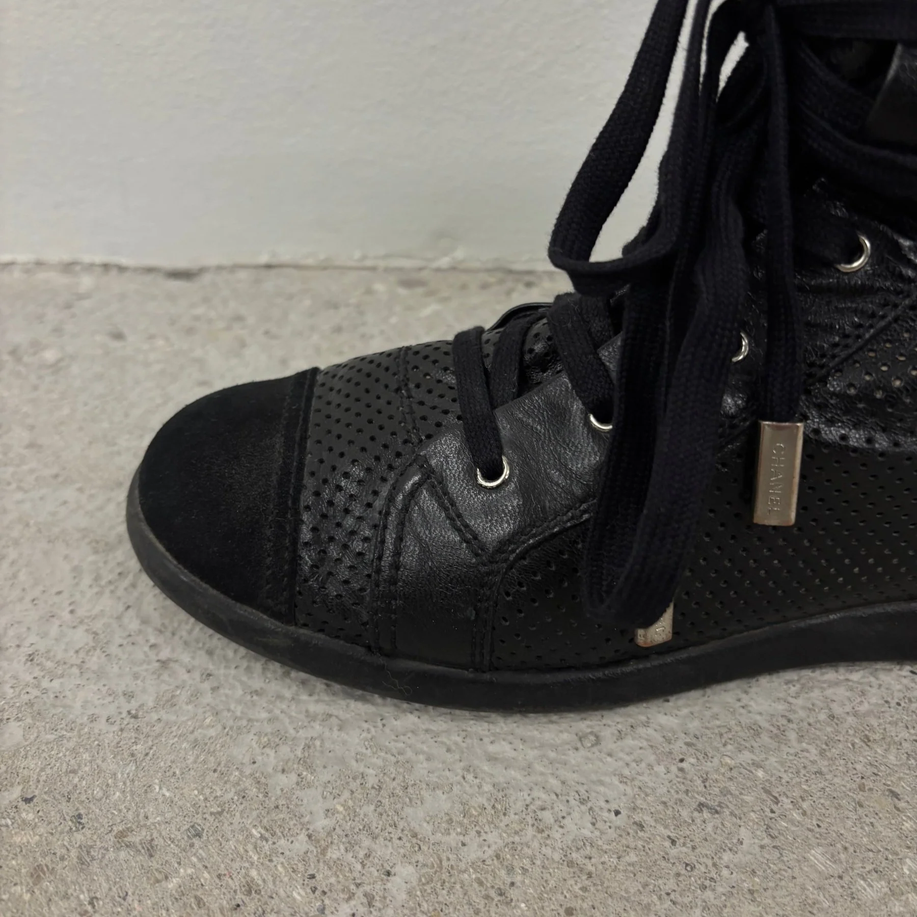 Chanel Perforated Leather Mid Length Sneakers - Image 7