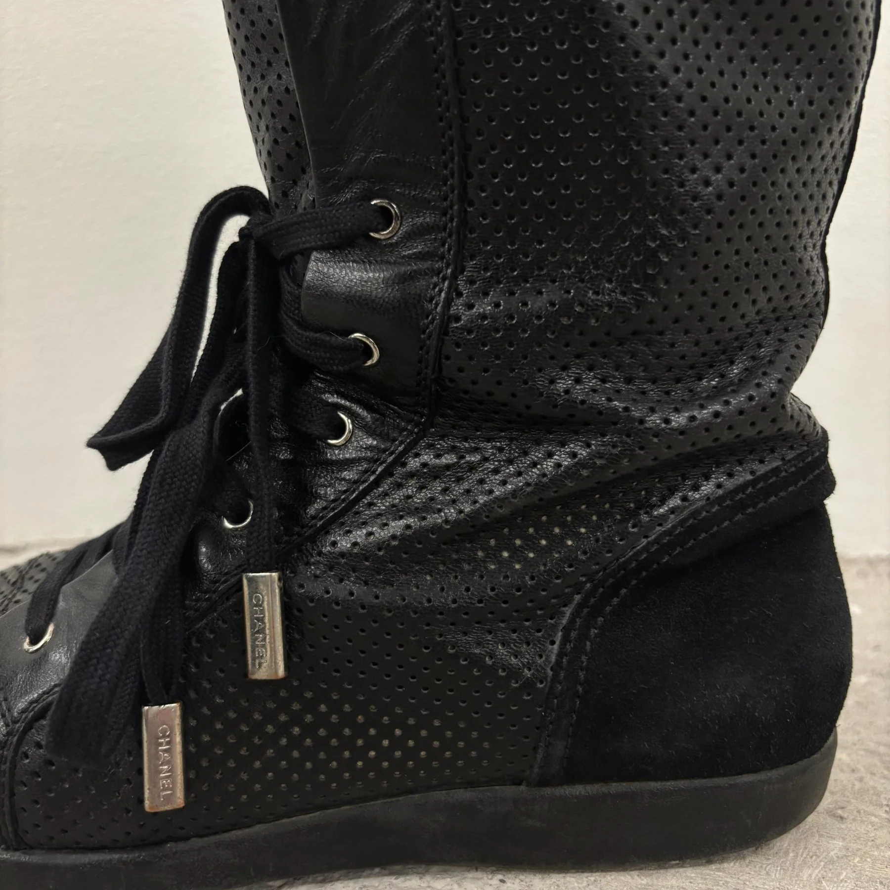 Chanel Perforated Leather Mid Length Sneakers - Image 8