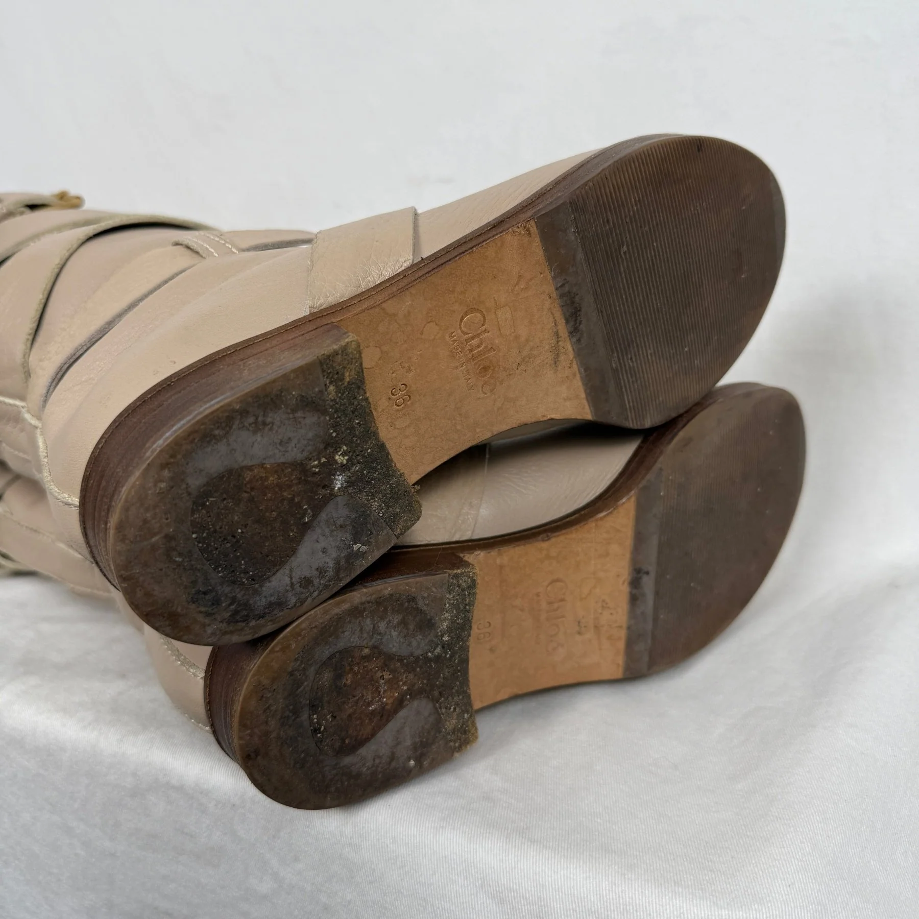 Chloe by Phoebe Philo Knee High Lined Riding Boots (Beige) - Image 5