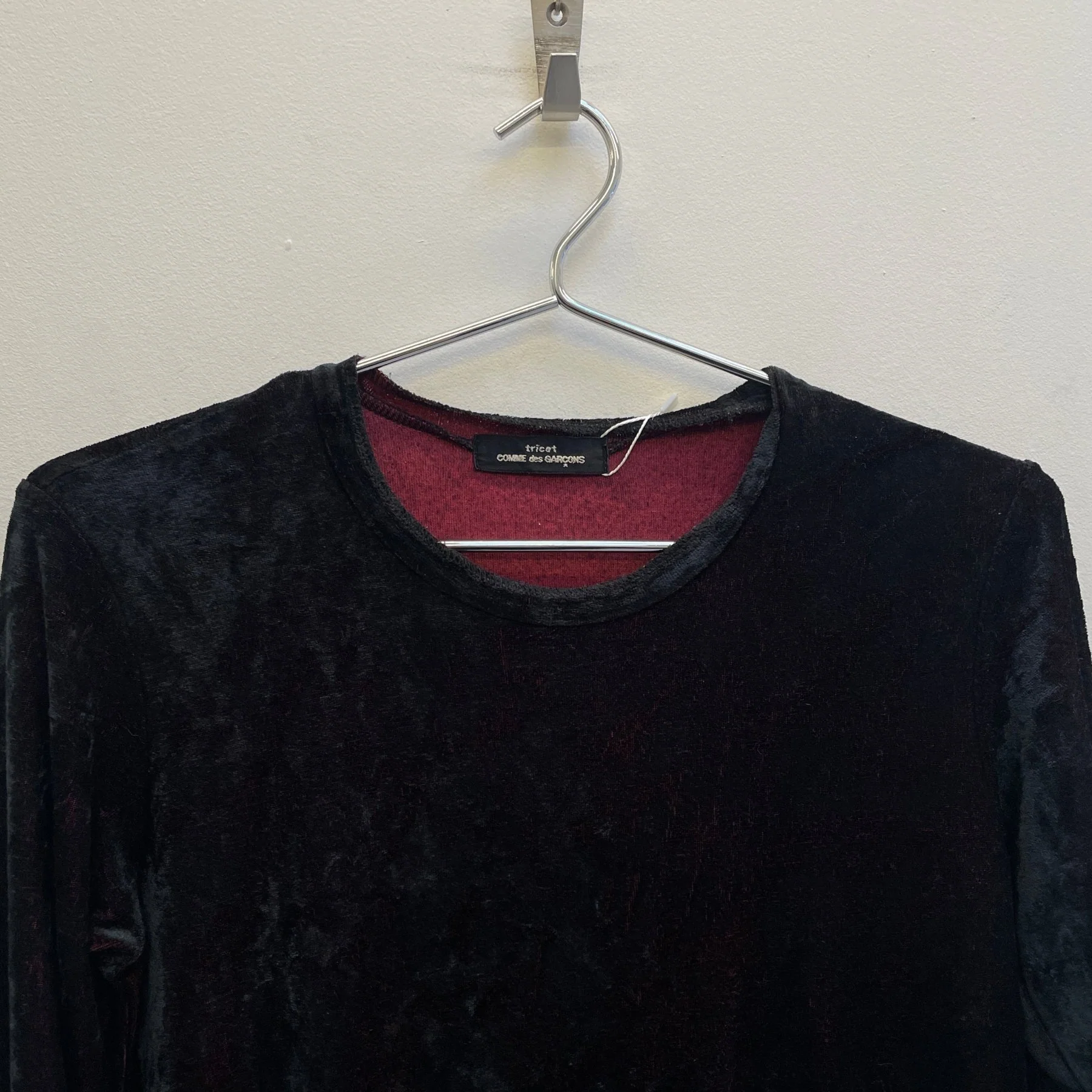 90s Comme Des Garçons Tricot Velvet Red Detail Dress - Image 3
