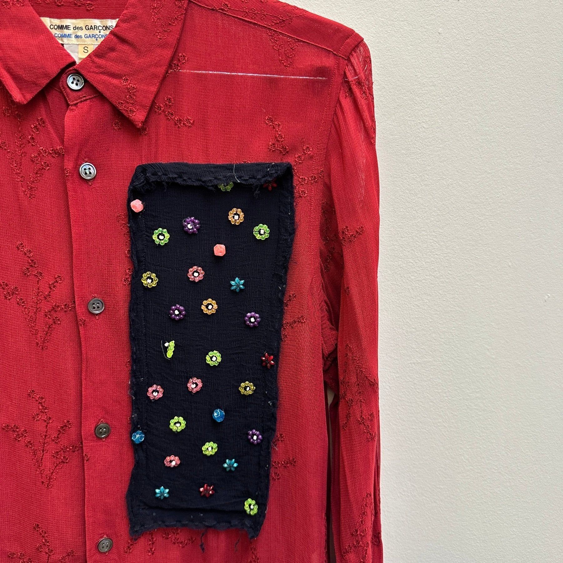 Comme Des Garçons Shirt Sheer Floral Side Patch Dress Shirt - Image 4