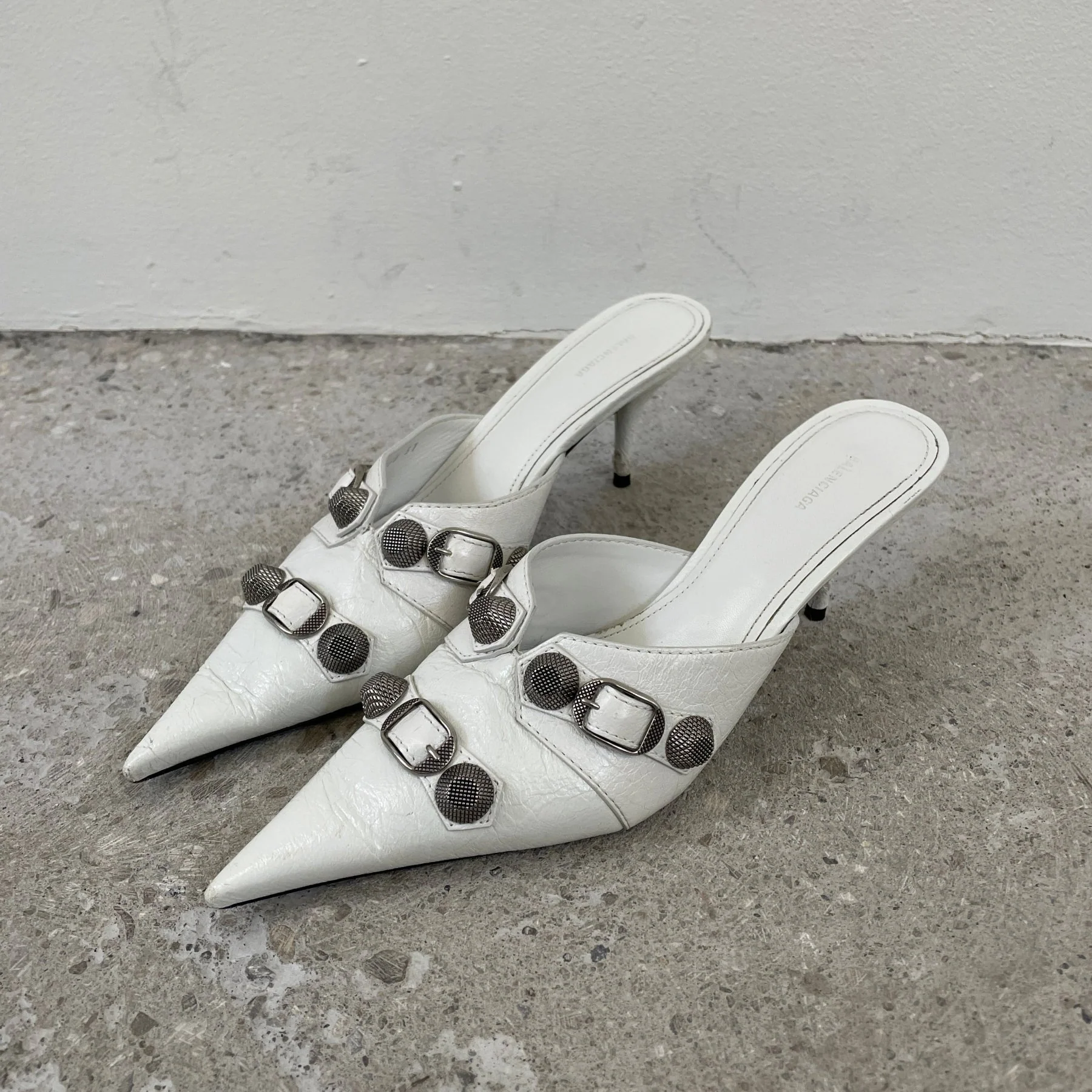 Balenciaga Cagole White Leather Kitten Heels - Image 2