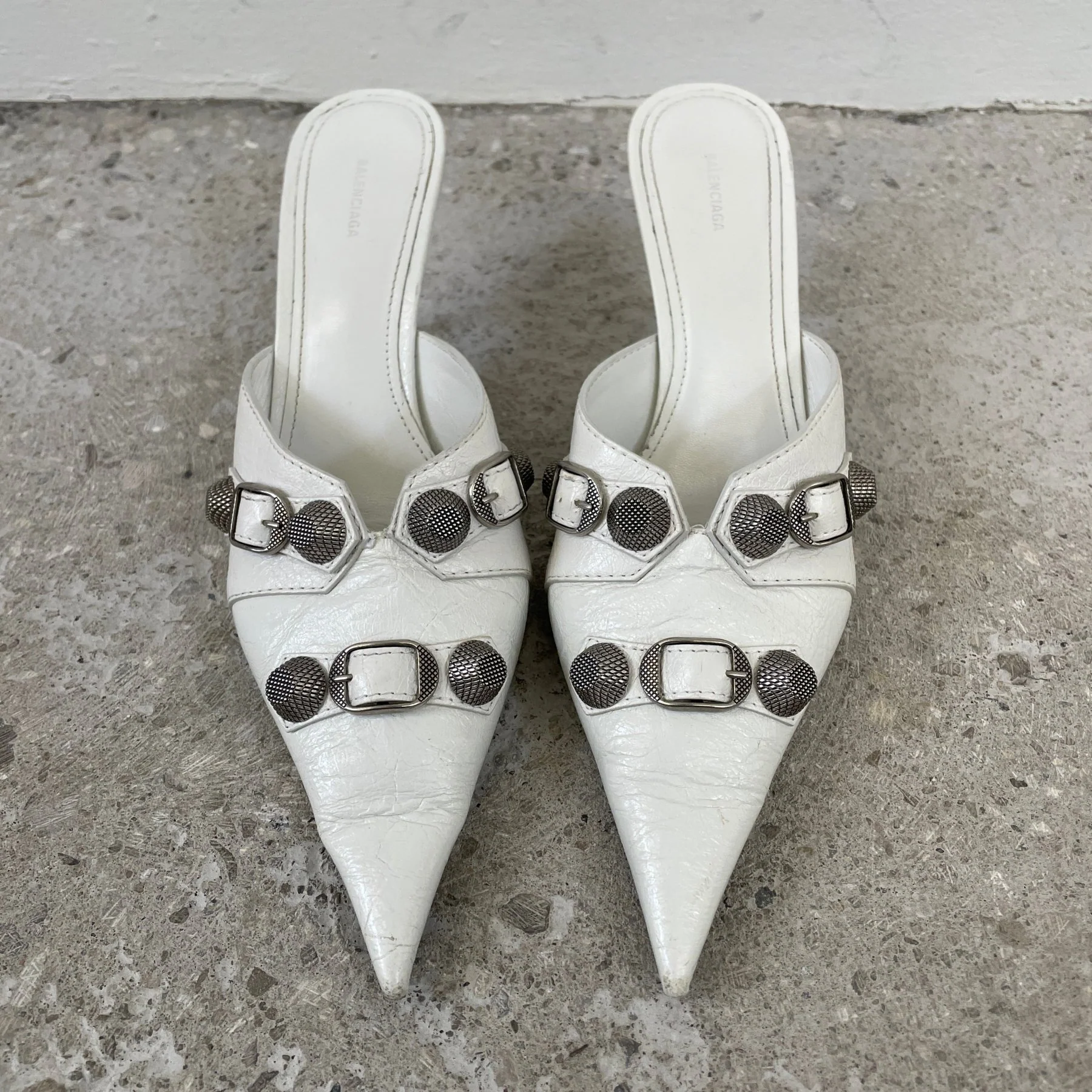 Balenciaga Cagole White Leather Kitten Heels - Image 3