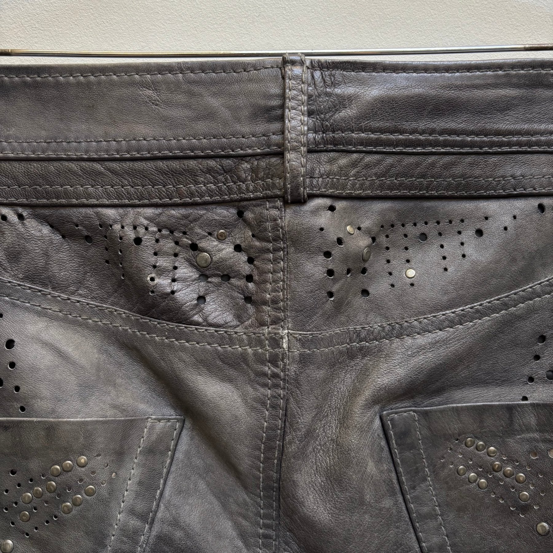 Diesel Sea Green Perforated Lambskin Jeans - Image 11