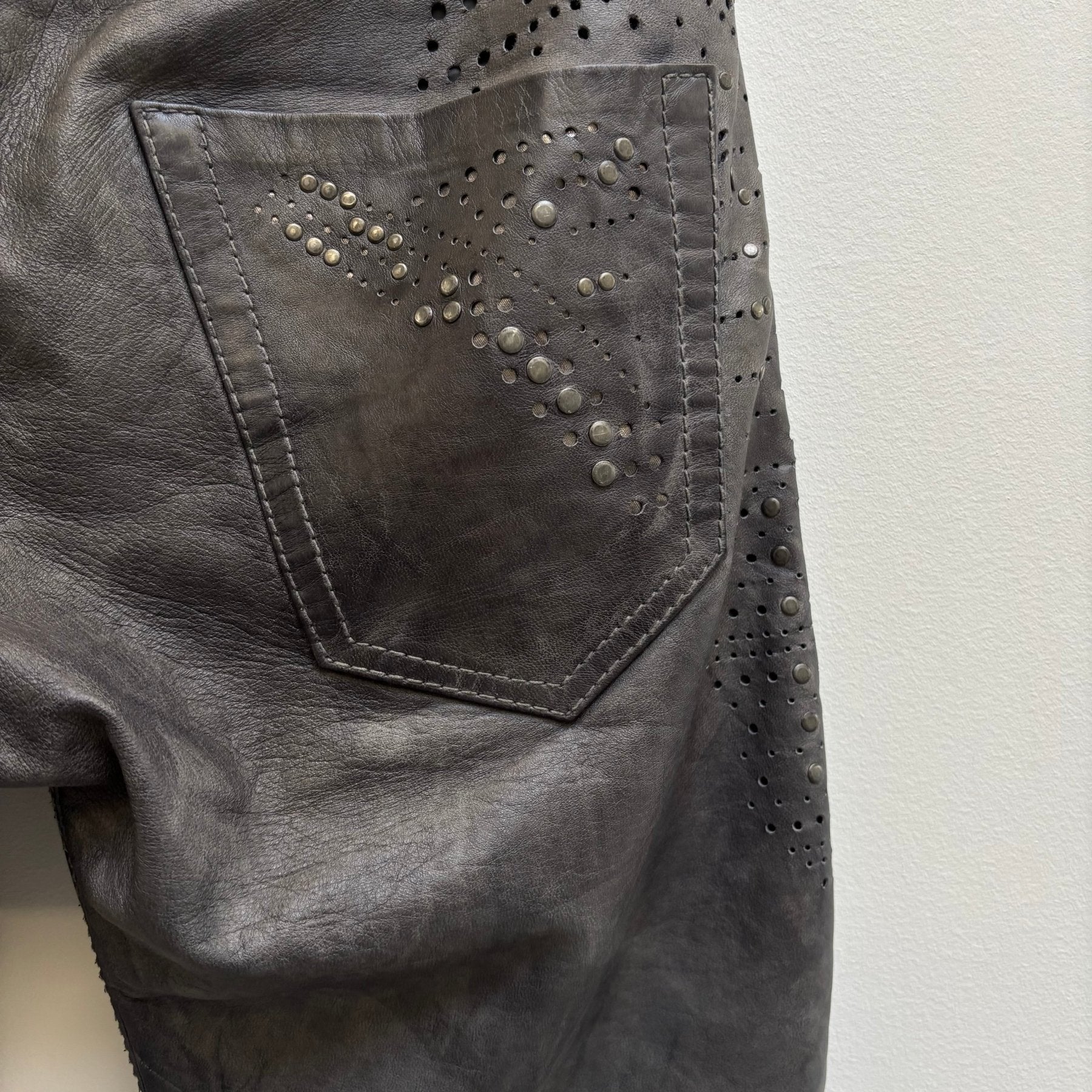 Diesel Sea Green Perforated Lambskin Jeans - Image 12