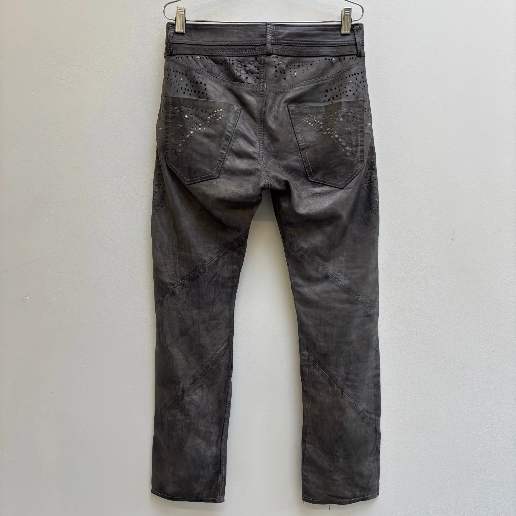 Diesel Sea Green Perforated Lambskin Jeans - Image 2