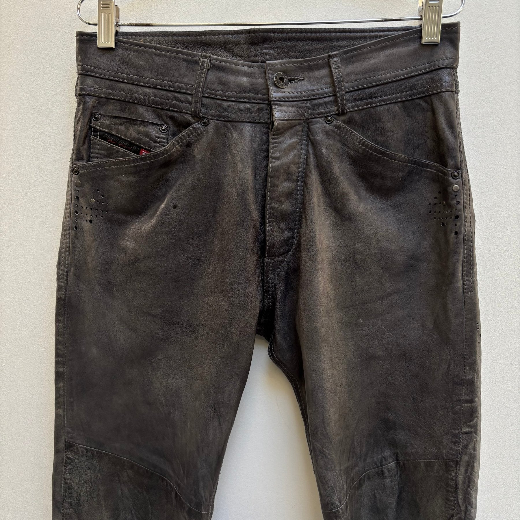 Diesel Sea Green Perforated Lambskin Jeans - Image 3