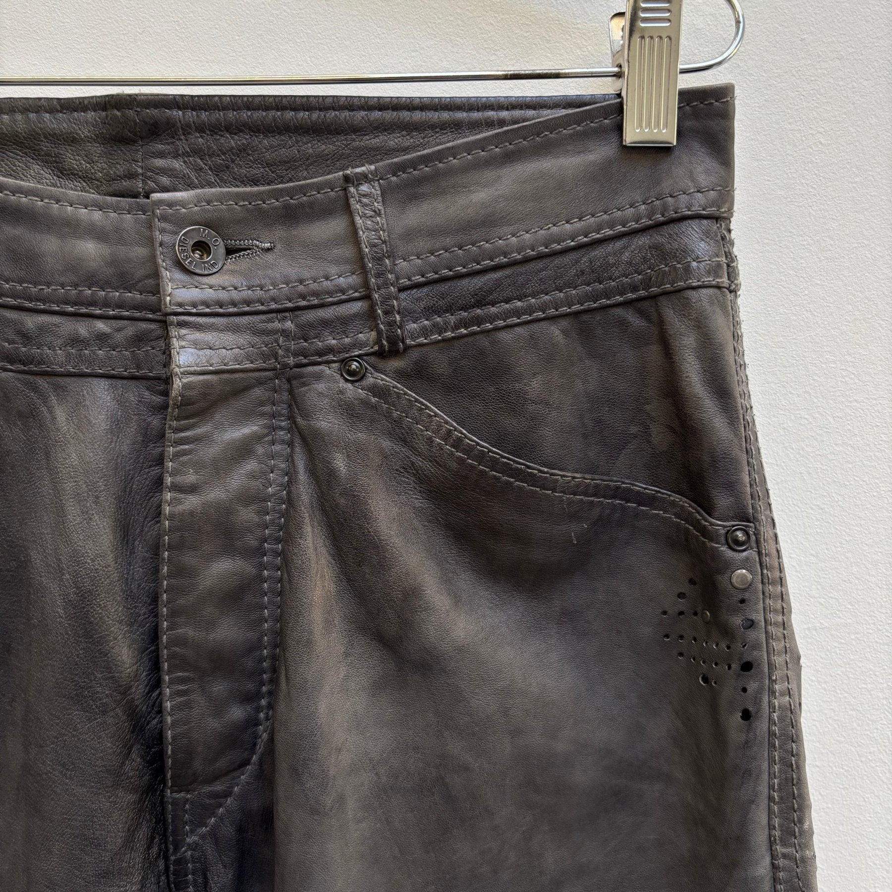 Diesel Sea Green Perforated Lambskin Jeans - Image 5