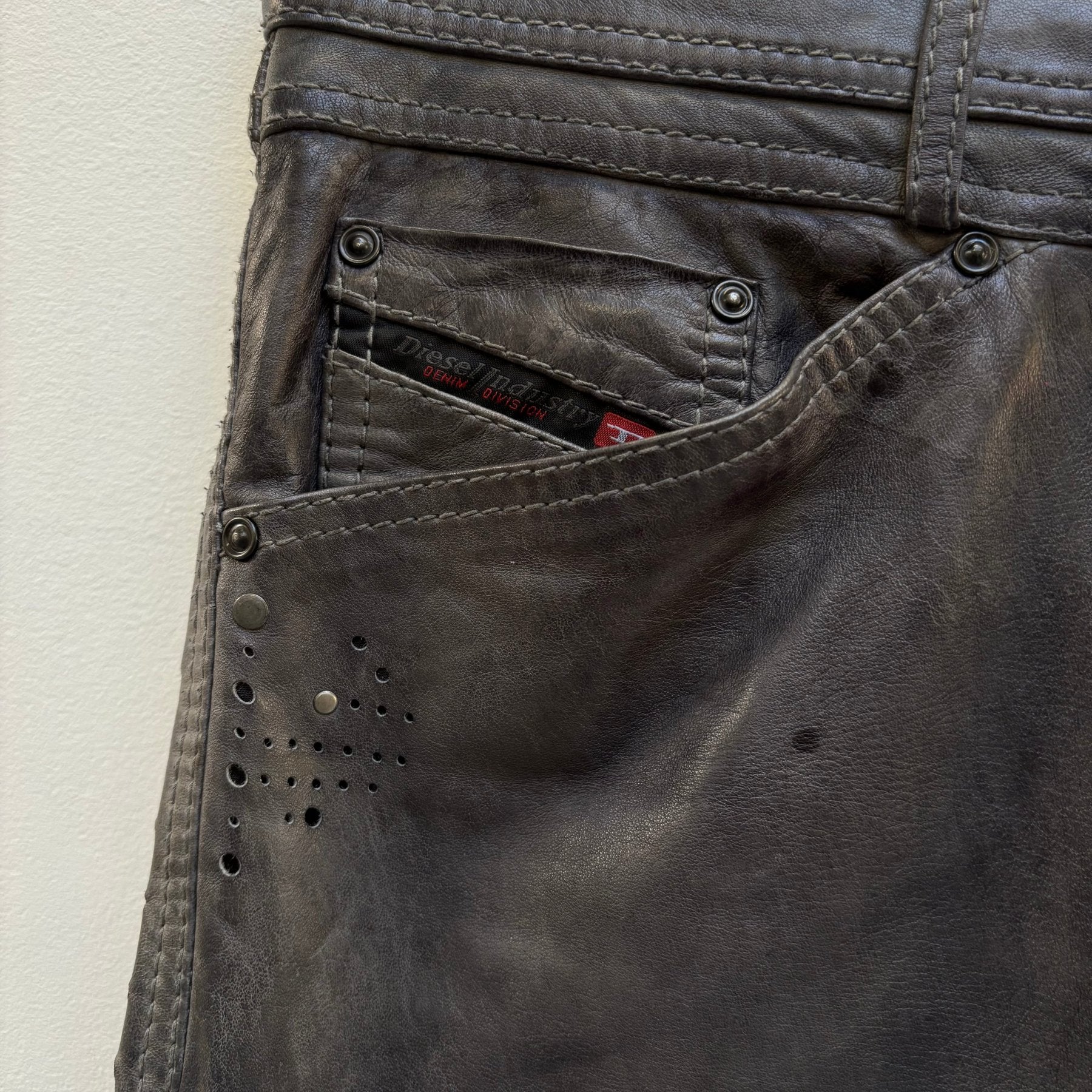 Diesel Sea Green Perforated Lambskin Jeans - Image 6