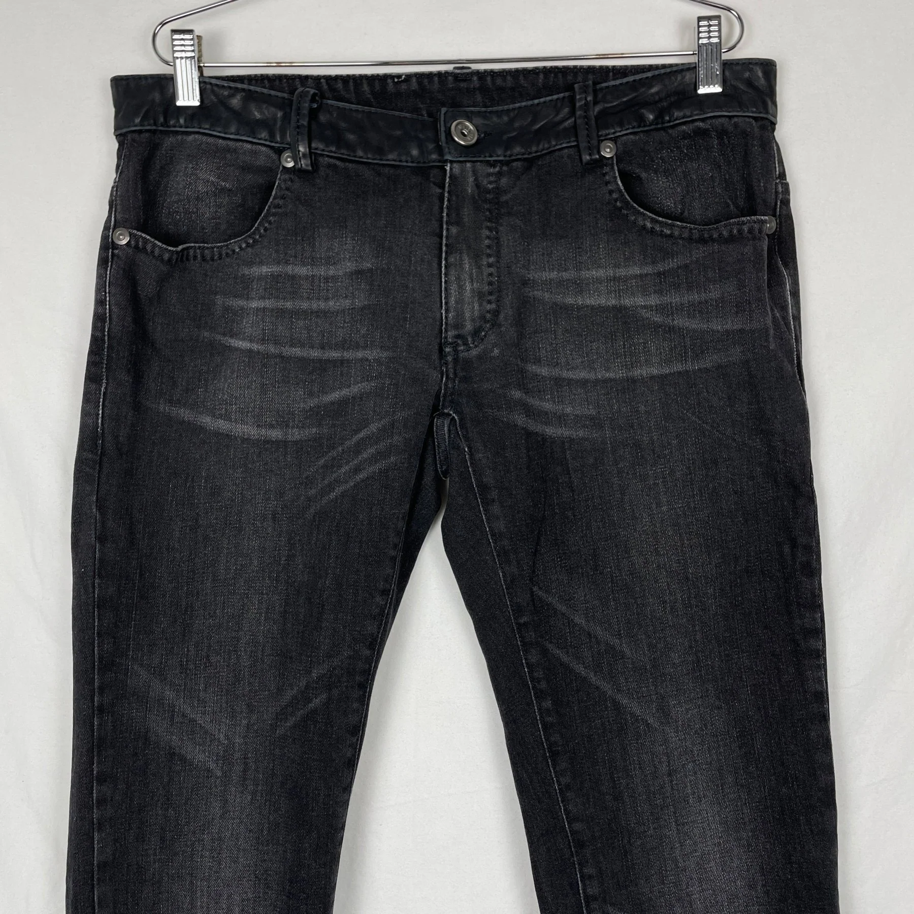 00s Dirk Bikkembergs Leather Waist Slim Fit Jeans - Image 3