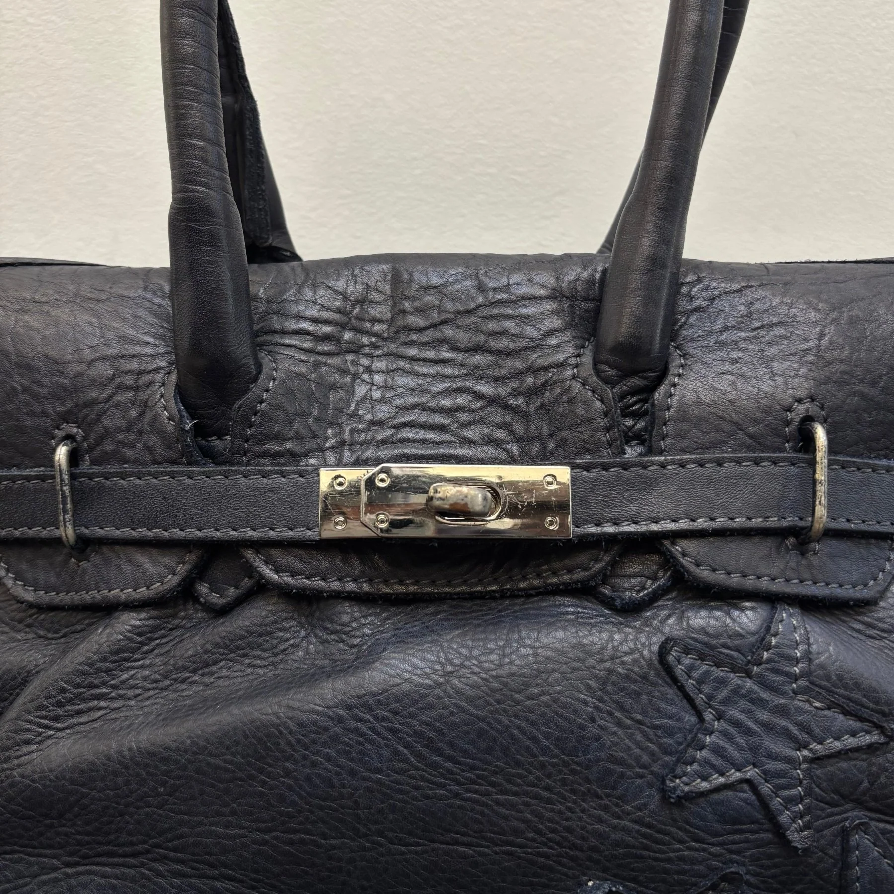 Firkin Navy Star Leather Handbag - Image 3