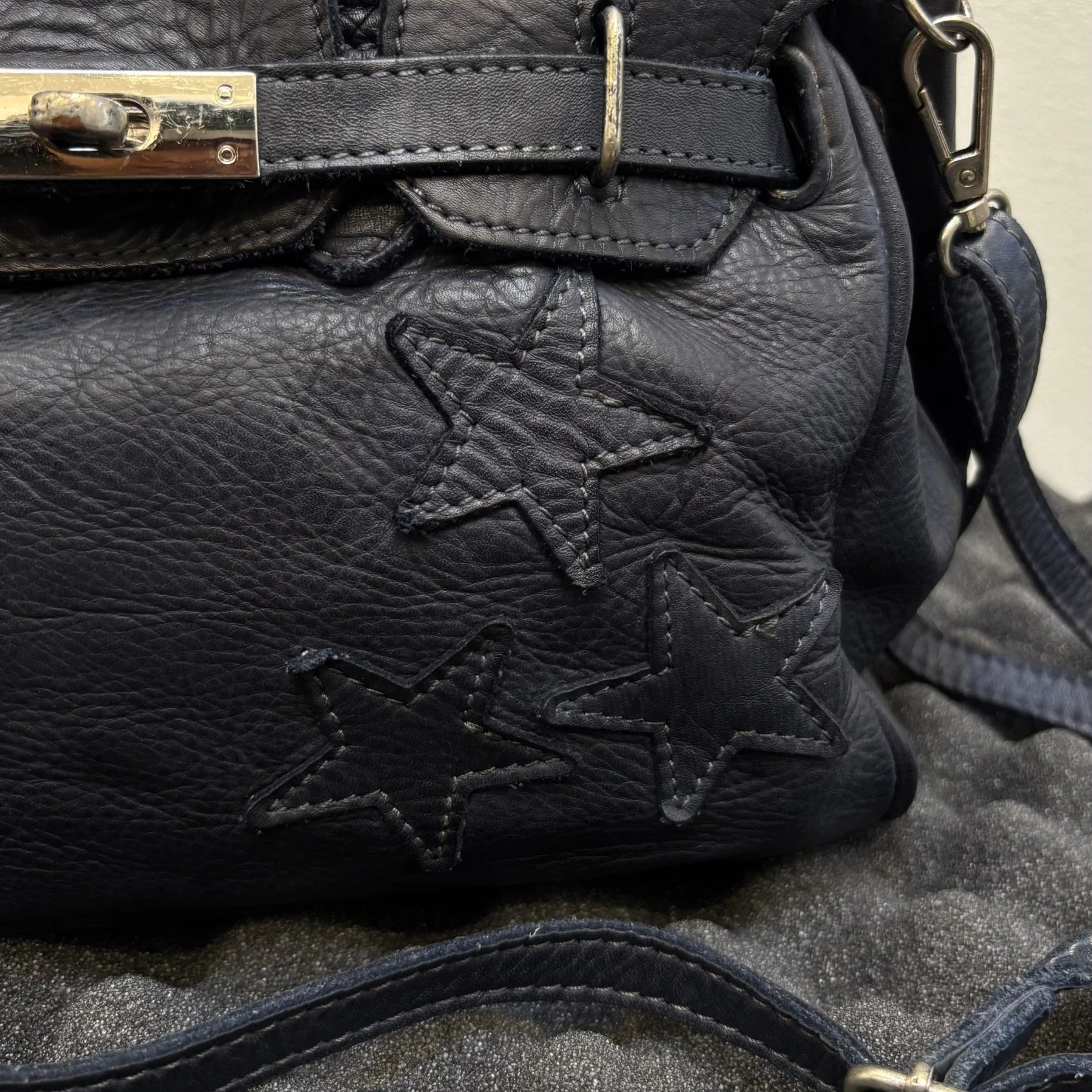 Firkin Navy Star Leather Handbag - Image 7