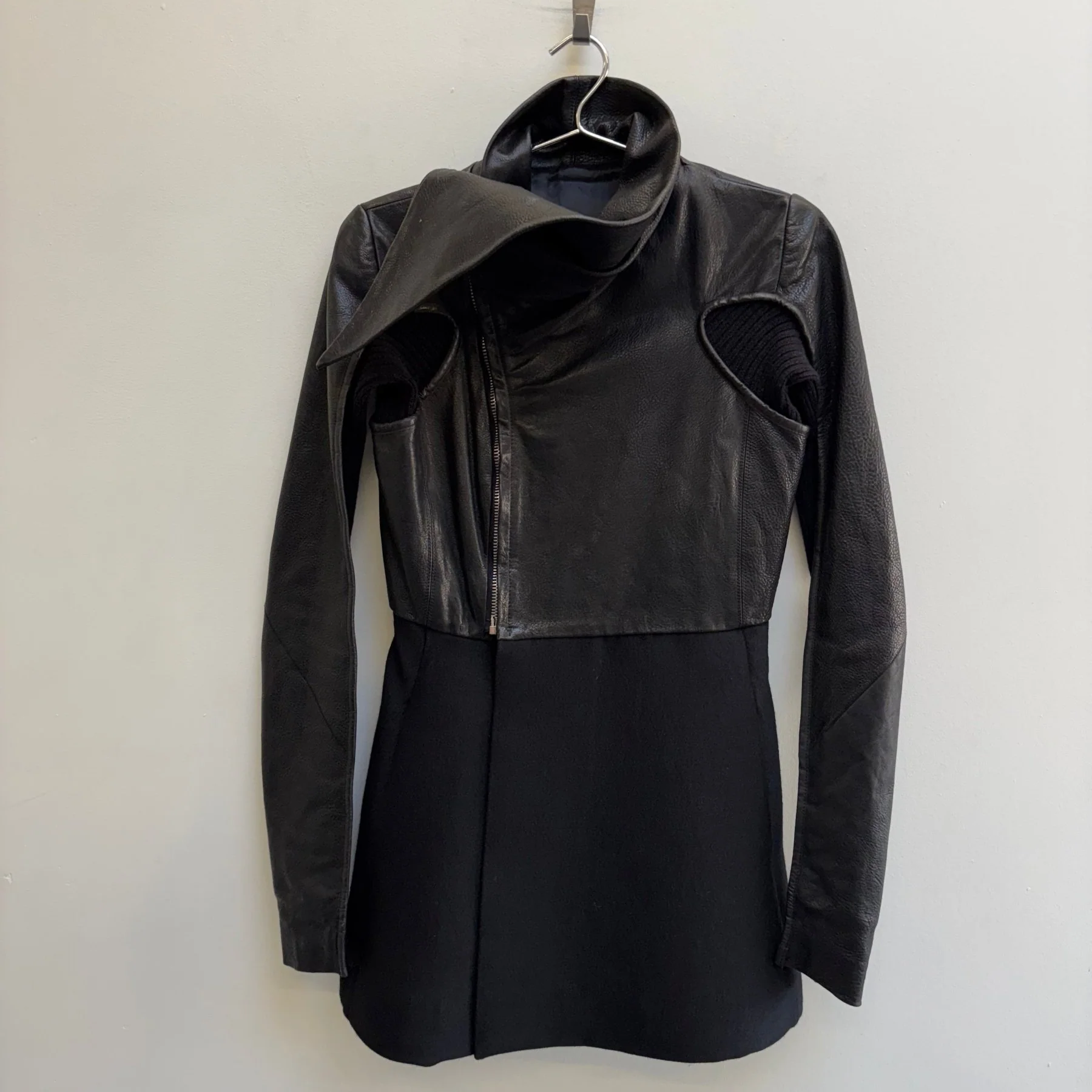 FW10 Rick Owens ‘GLEAM’ Long Leather Wool Jacket - Image 3