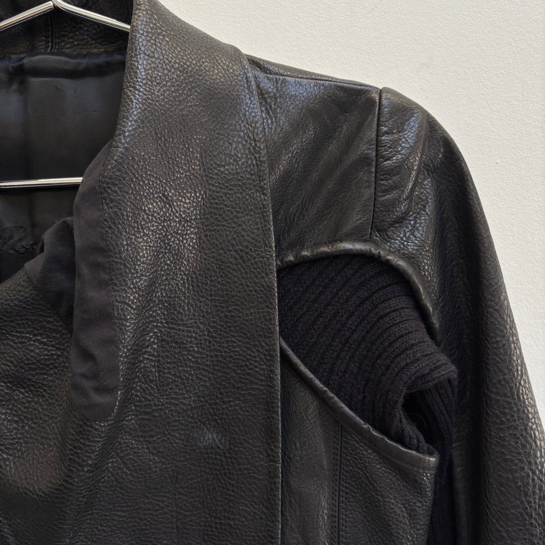 FW10 Rick Owens ‘GLEAM’ Long Leather Wool Jacket - Image 6