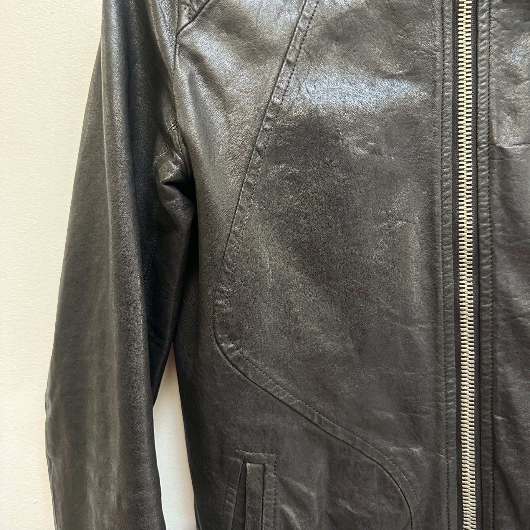 FW11 Rick Owens “LIMO” High Neck Intarsia Leather Jacket - Image 4