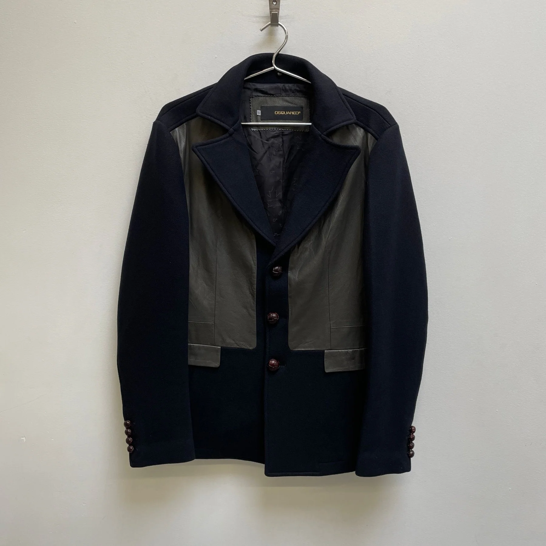 FW13 Dsquared2 Wool-Leather Hybrid Napoleon Jacket - Image 3