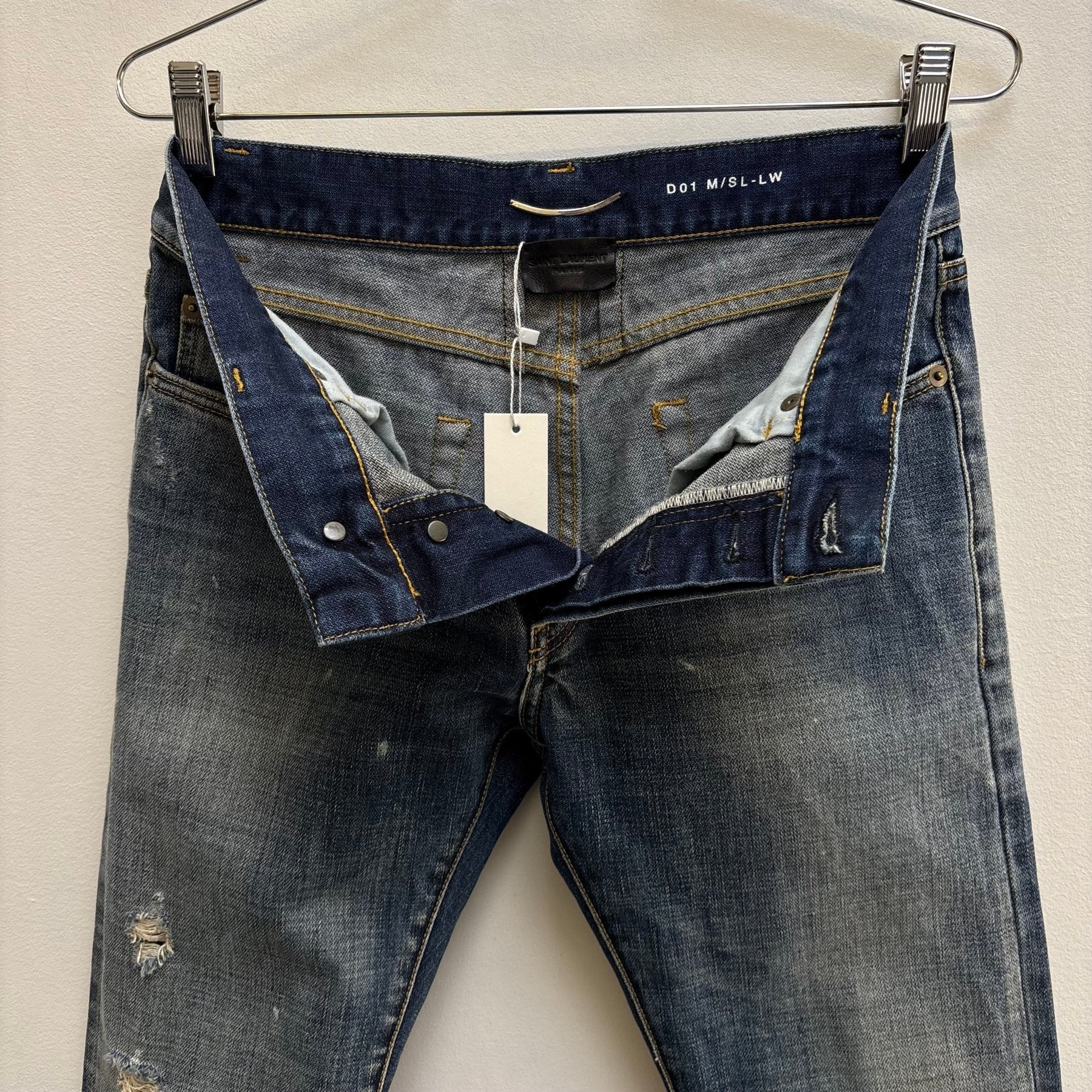 FW13 Saint Laurent Paris Splattered Mid Wash Jeans - Image 13