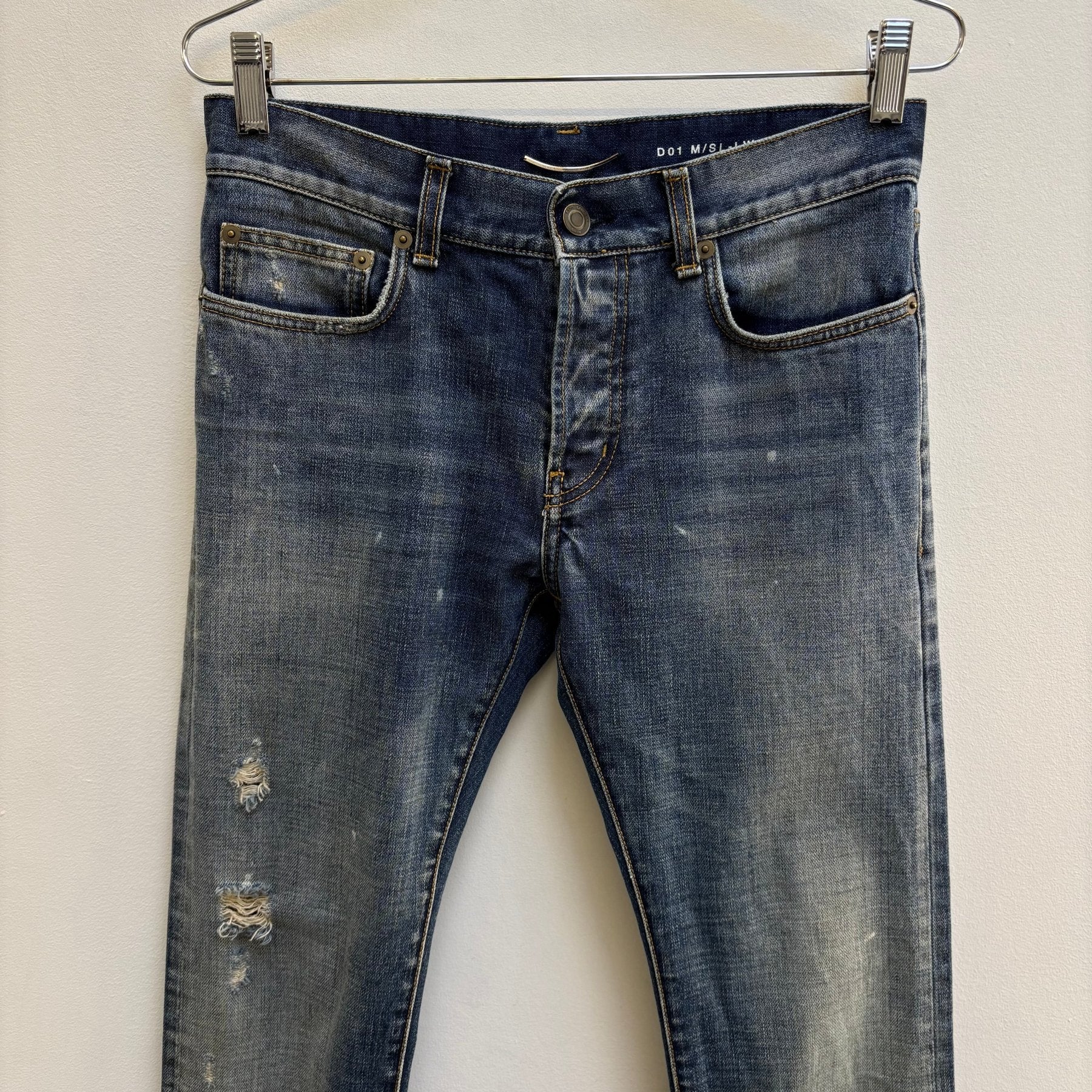 FW13 Saint Laurent Paris Splattered Mid Wash Jeans - Image 3