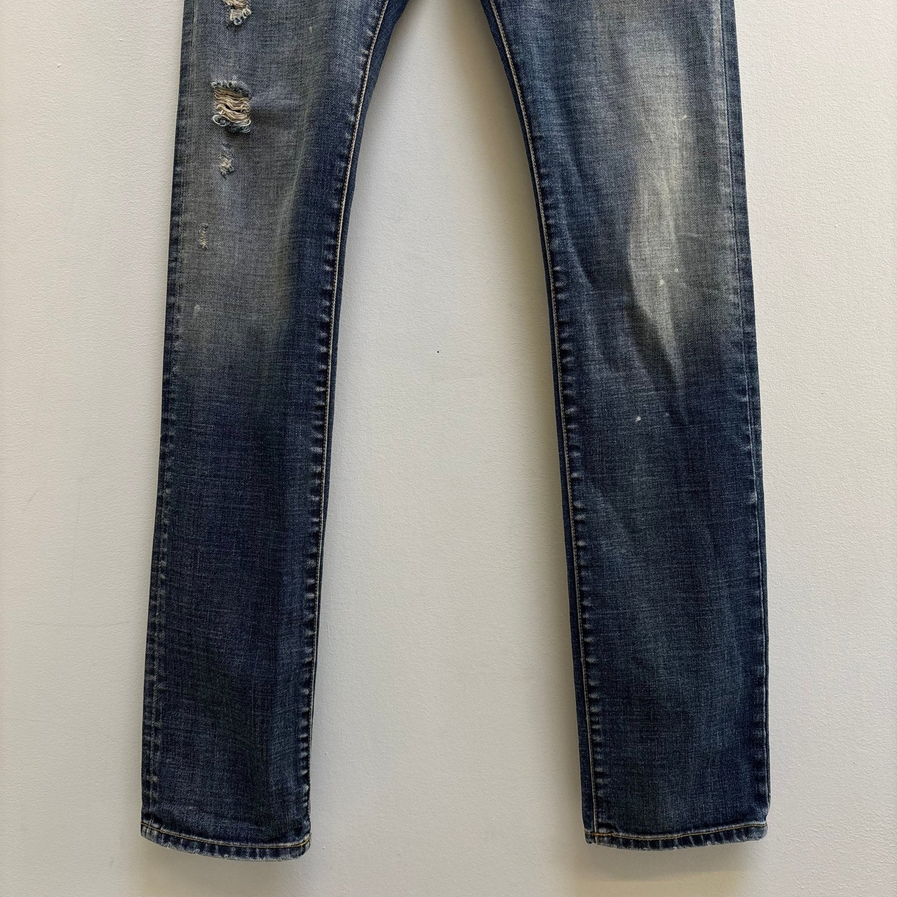 FW13 Saint Laurent Paris Splattered Mid Wash Jeans - Image 4