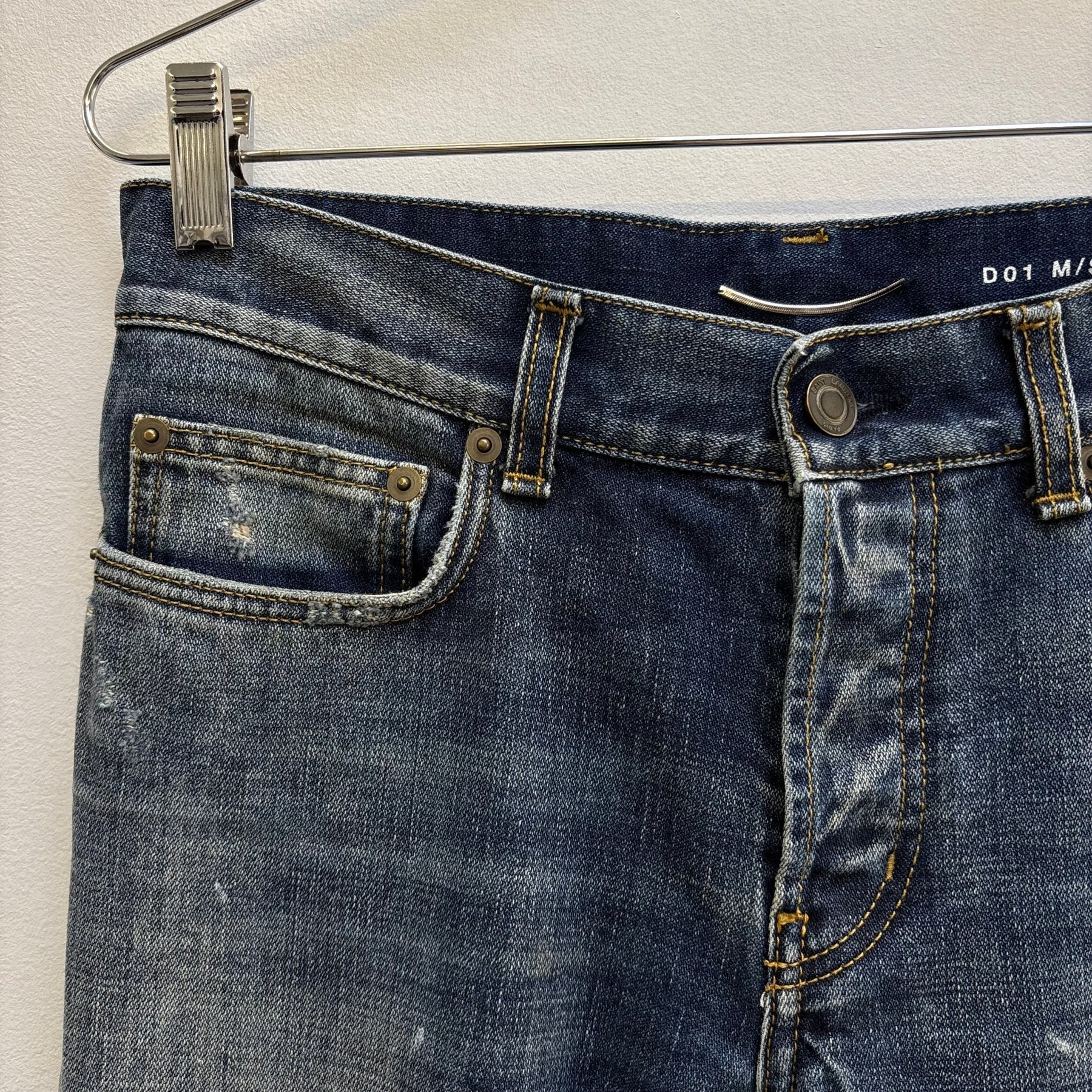 FW13 Saint Laurent Paris Splattered Mid Wash Jeans - Image 5