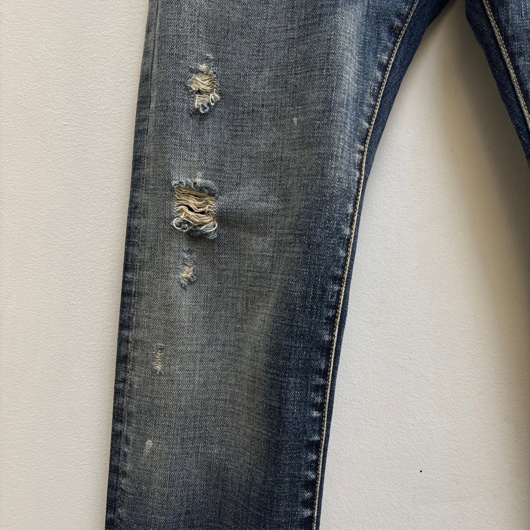 FW13 Saint Laurent Paris Splattered Mid Wash Jeans - Image 6