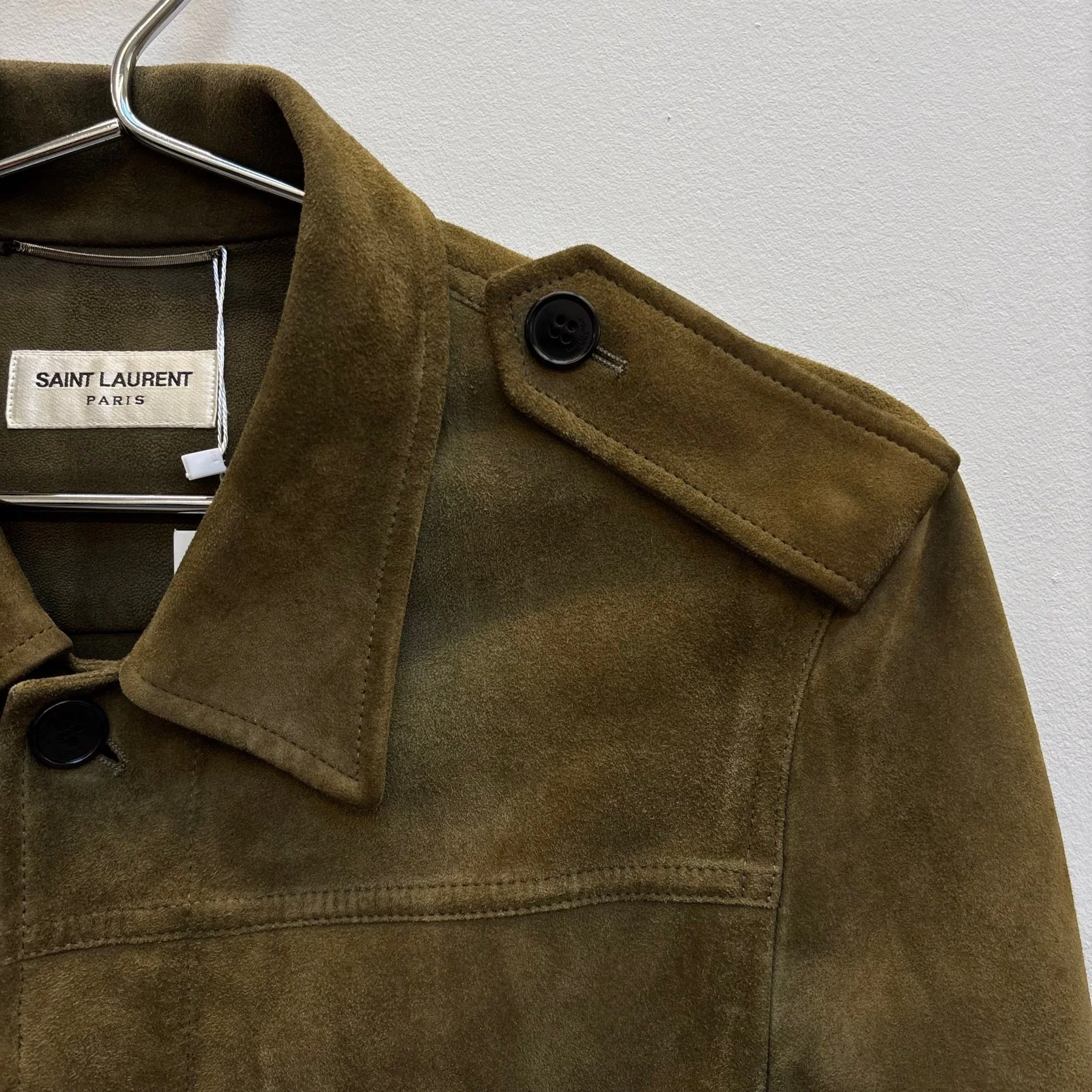 FW16 Yves Saint Laurent Suede Leather Military Jacket - Image 4