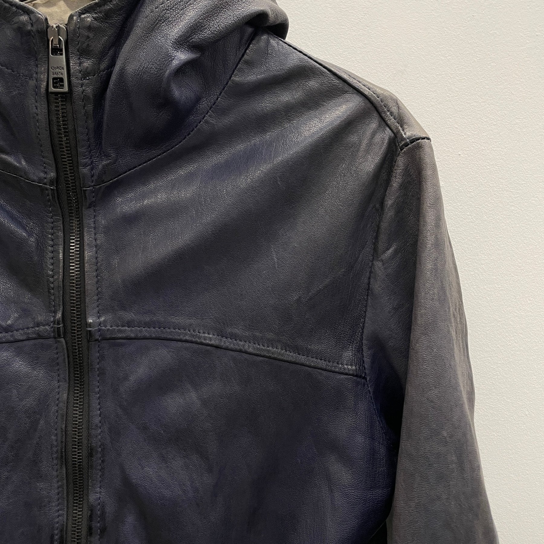 Giorgio Brato Deep Blue Hooded Leather Jacket - Image 5