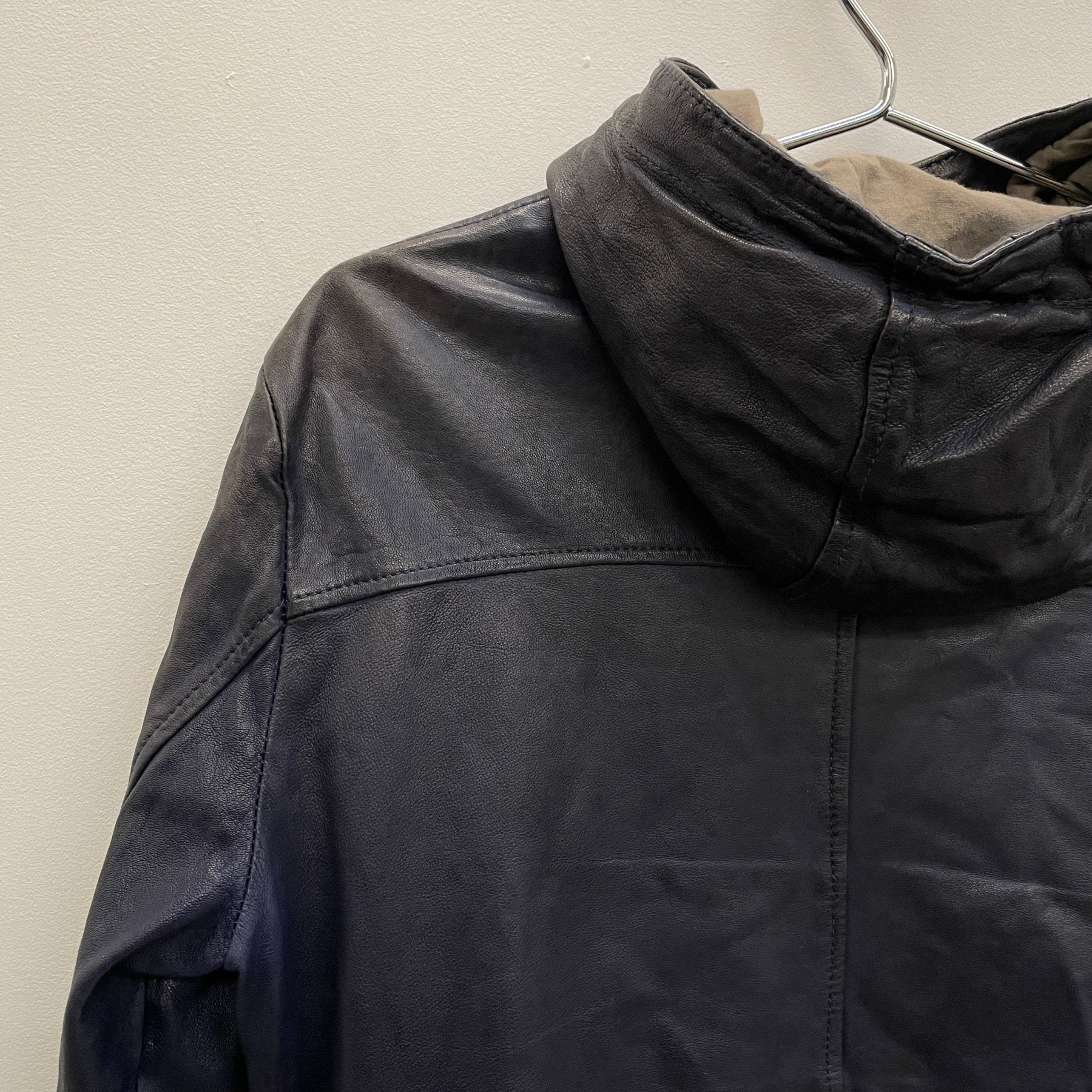 Giorgio Brato Deep Blue Hooded Leather Jacket - Image 9