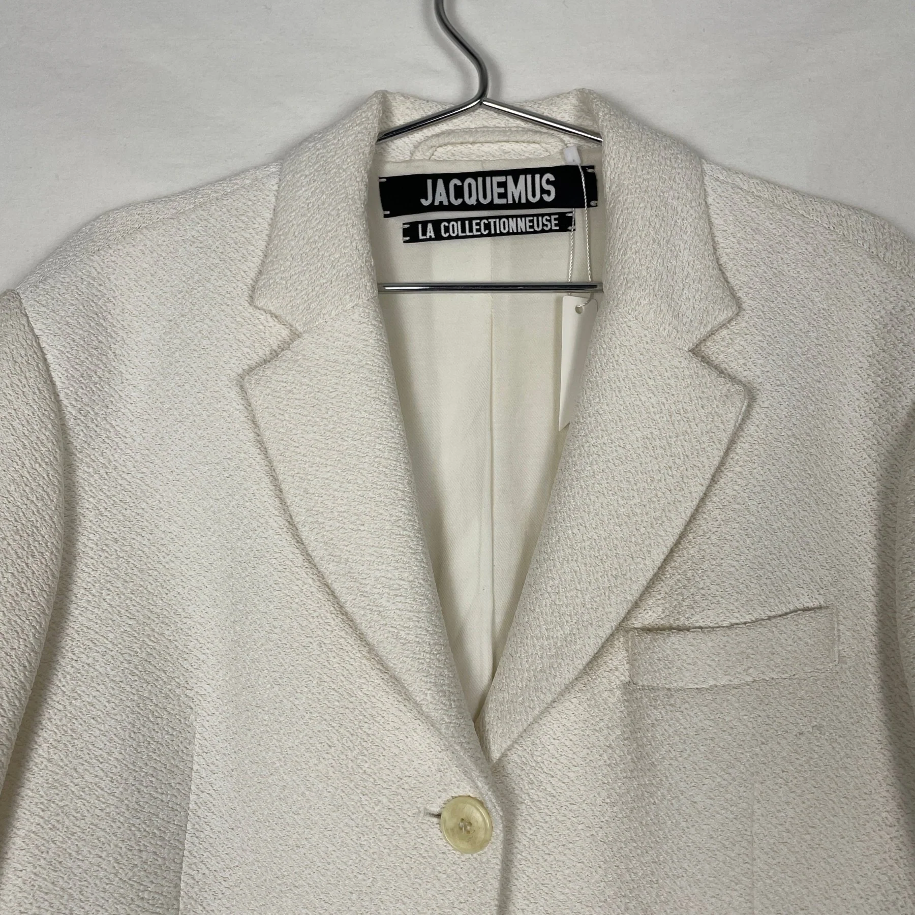 Jacquemus Single Breasted White Textured Blazer - Image 5