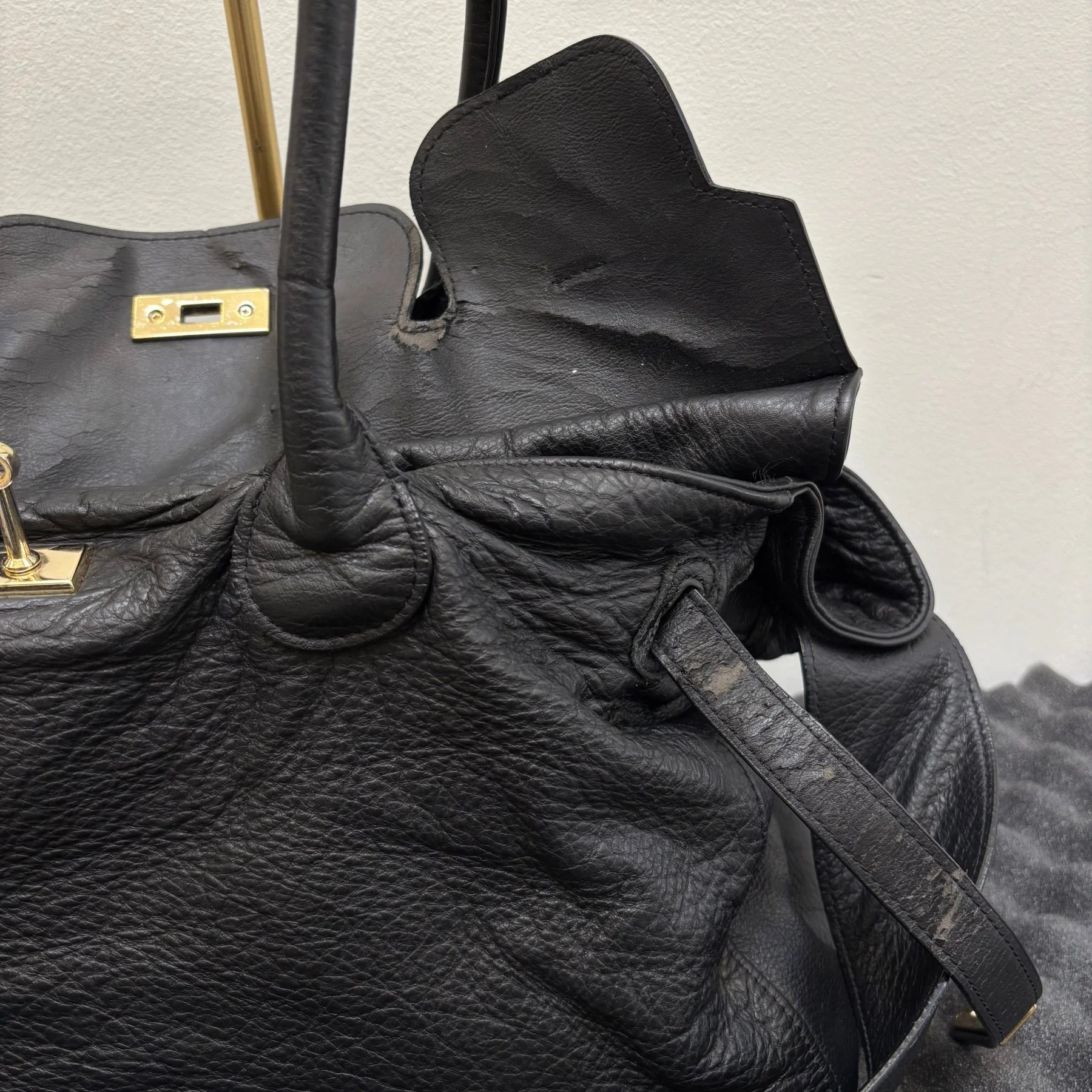 Large Textured Leather Firkin Shoulder Bag - Image 12