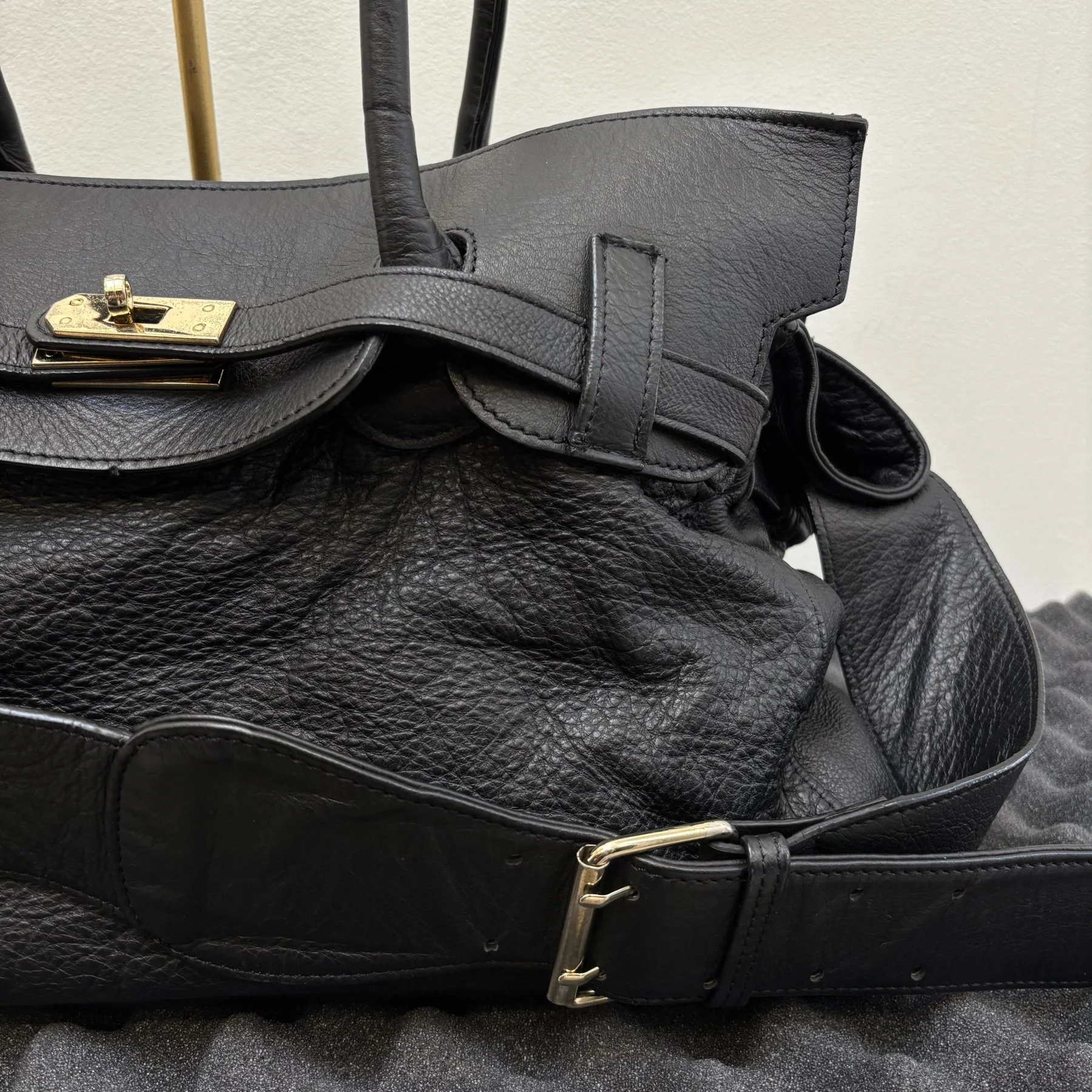 Large Textured Leather Firkin Shoulder Bag - Image 3