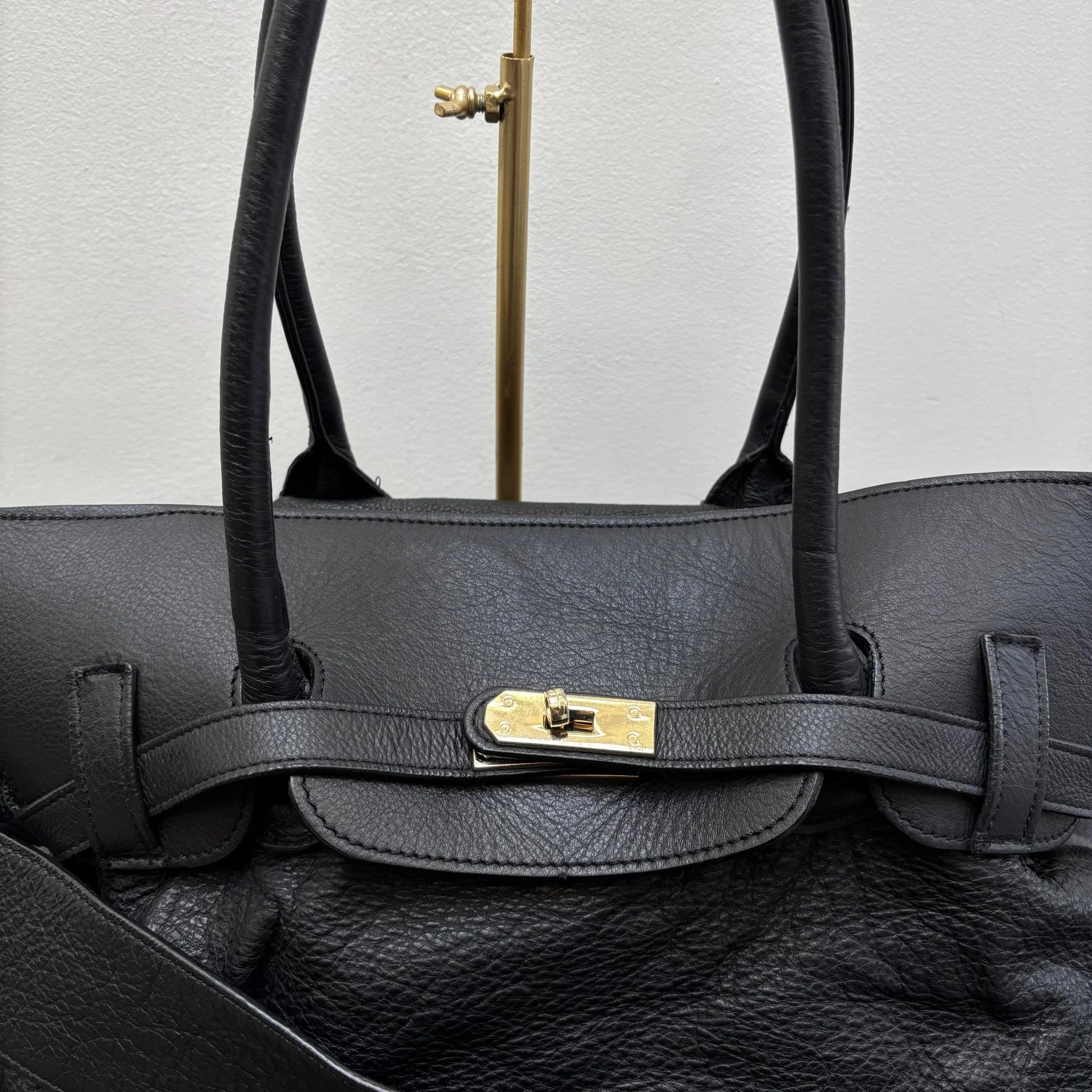 Large Textured Leather Firkin Shoulder Bag - Image 5