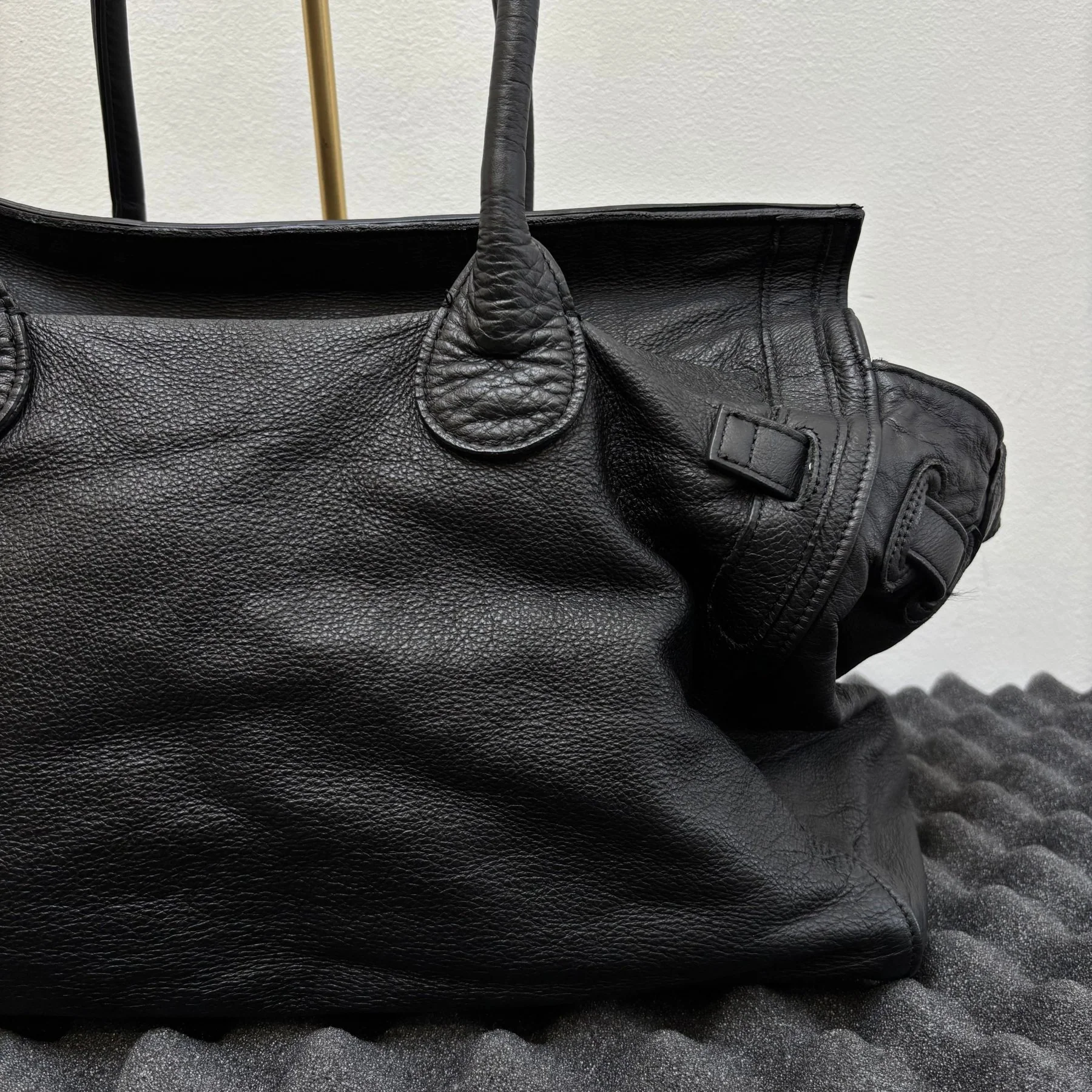 Large Textured Leather Firkin Shoulder Bag - Image 7