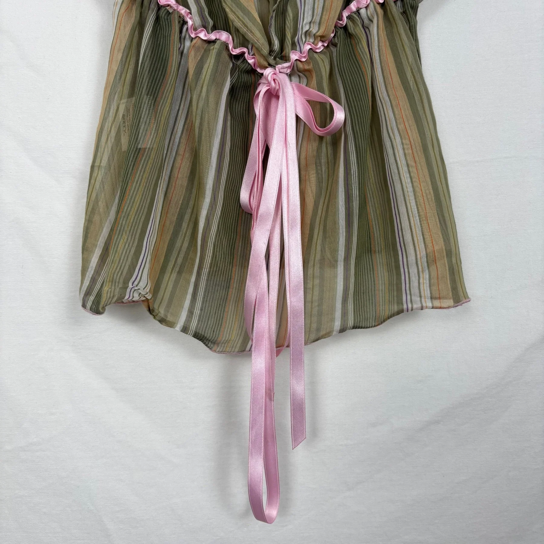 00s Miss Sixty Sheer Striped Tie Front Top - Image 3