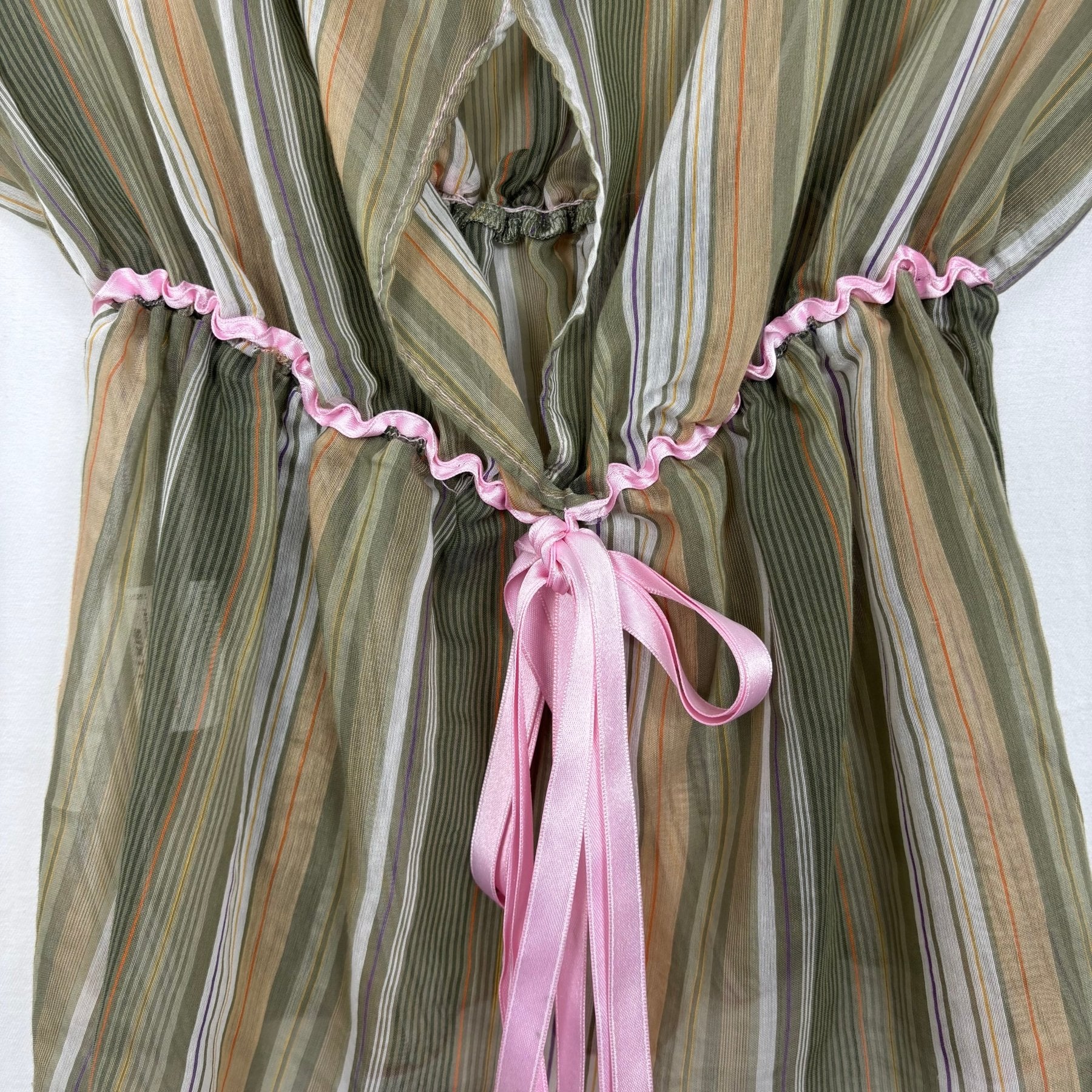 00s Miss Sixty Sheer Striped Tie Front Top - Image 4