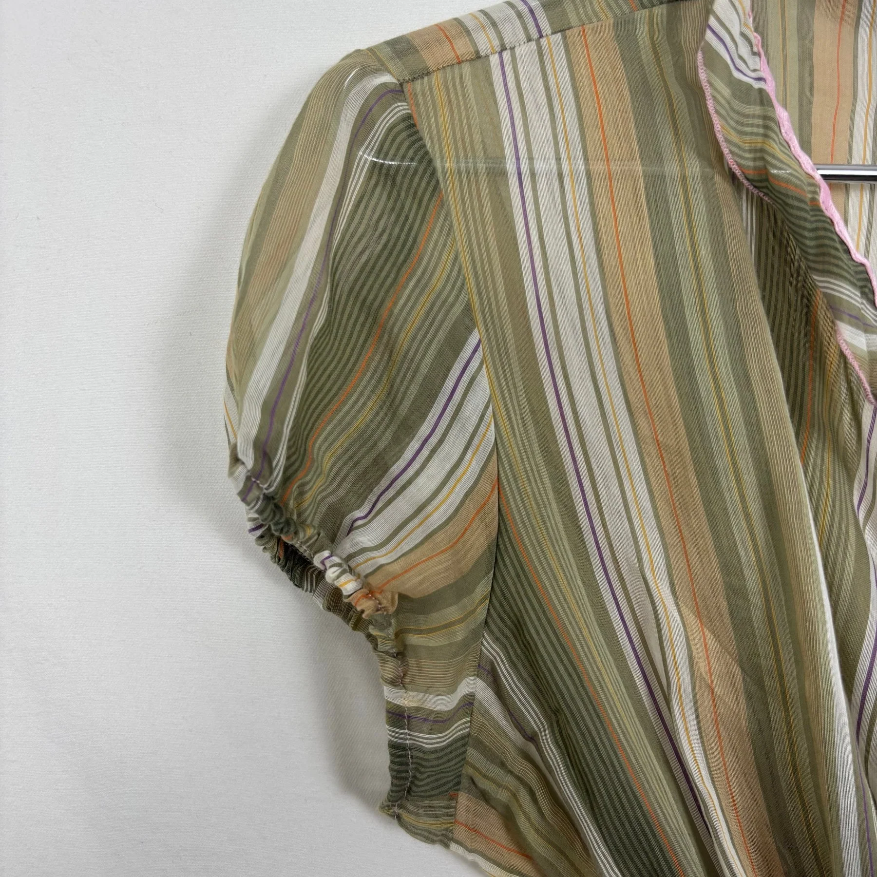 00s Miss Sixty Sheer Striped Tie Front Top - Image 5