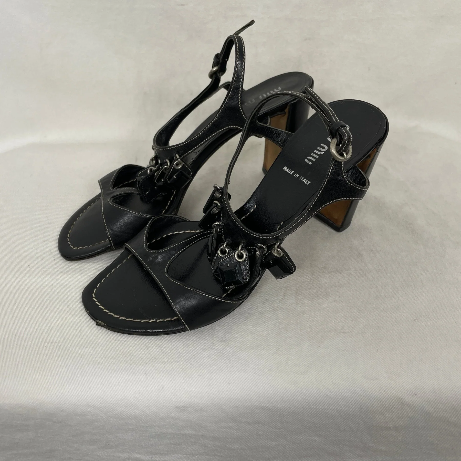 Miu Miu Beaded Leather Sandal Heels - Image 2