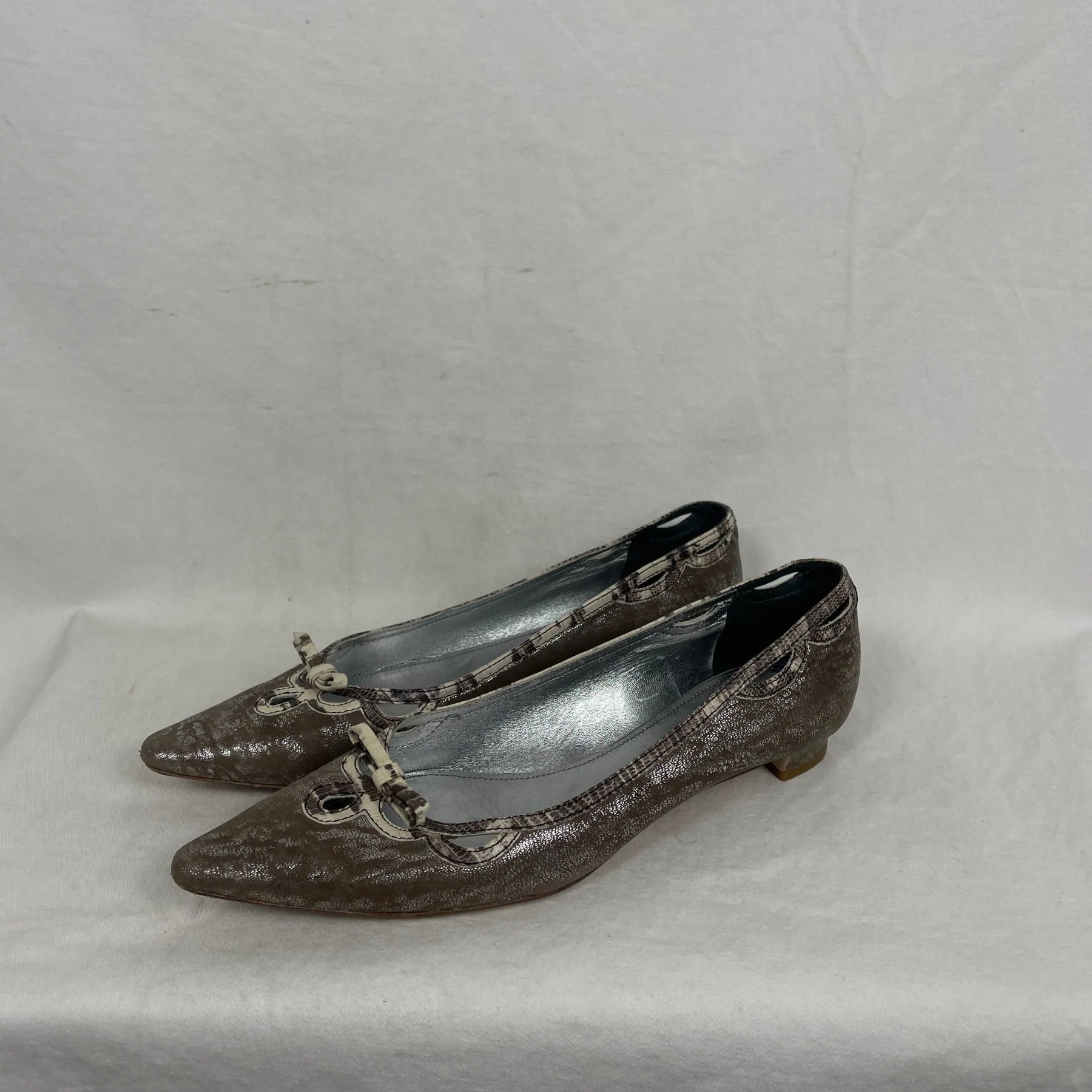 Miu Miu Metallic Coated Pointy Toe Flats - Image 3