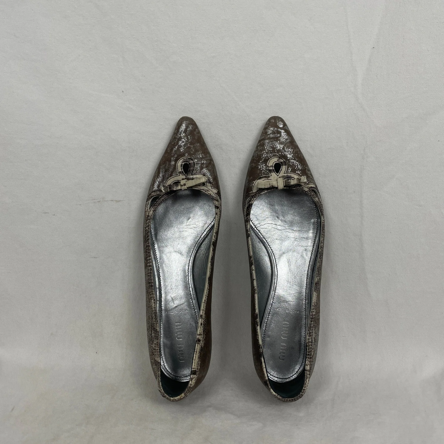 Miu Miu Metallic Coated Pointy Toe Flats - Image 4