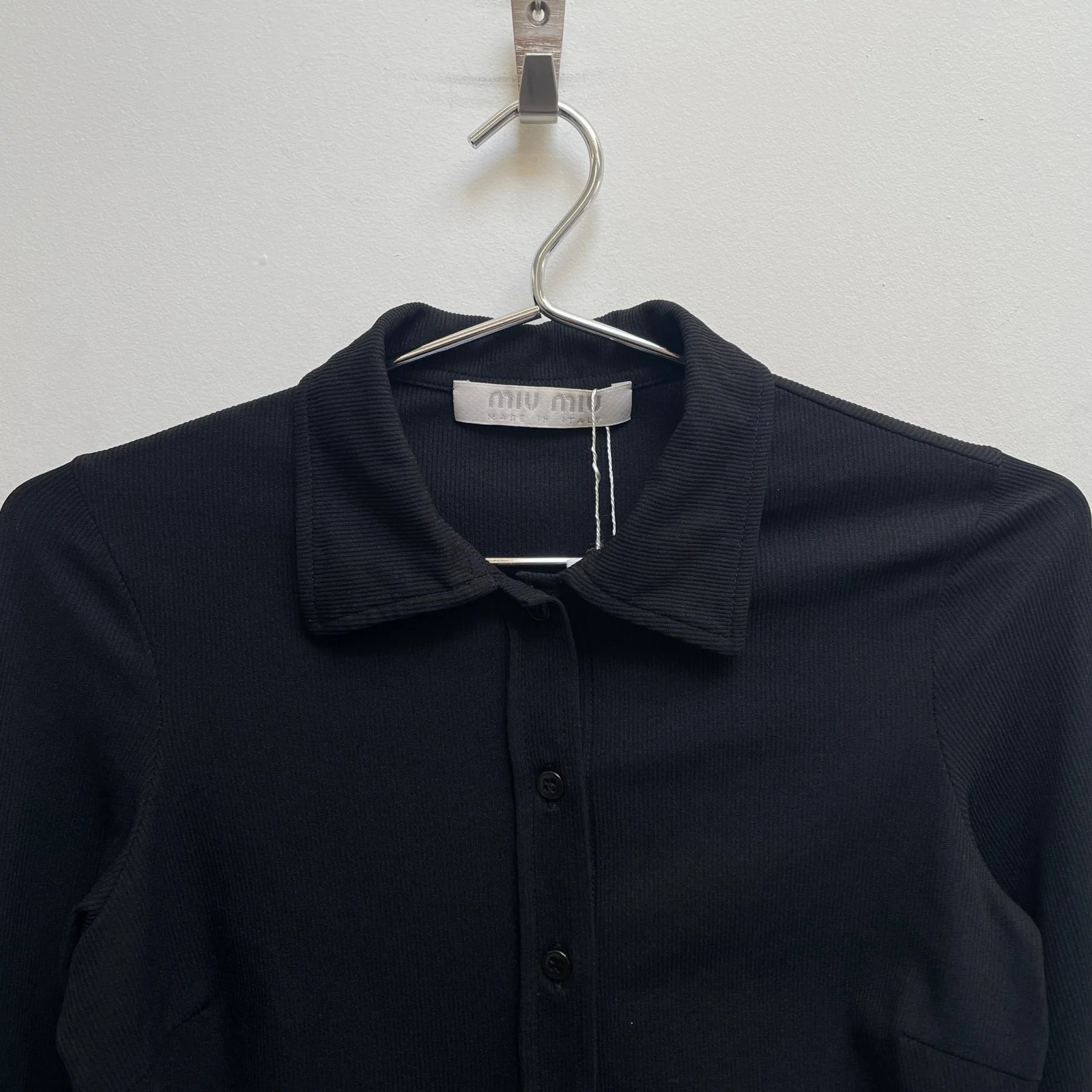 00s MIU MIU Ribbed Button Up Collared Top - Image 3