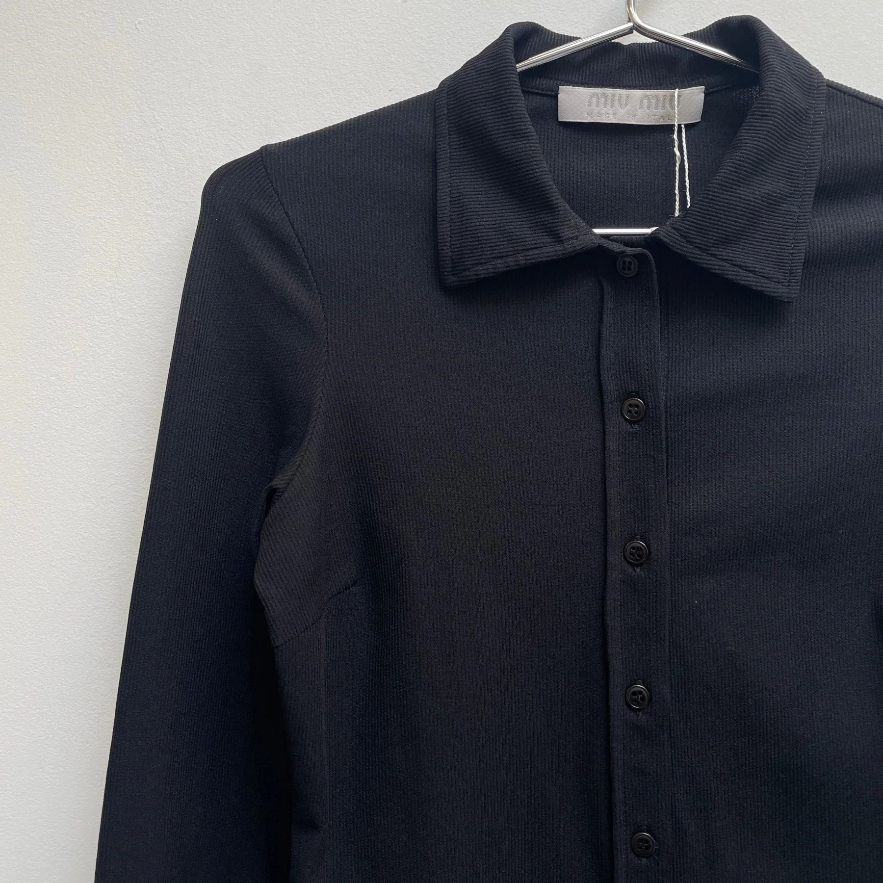 00s MIU MIU Ribbed Button Up Collared Top - Image 4