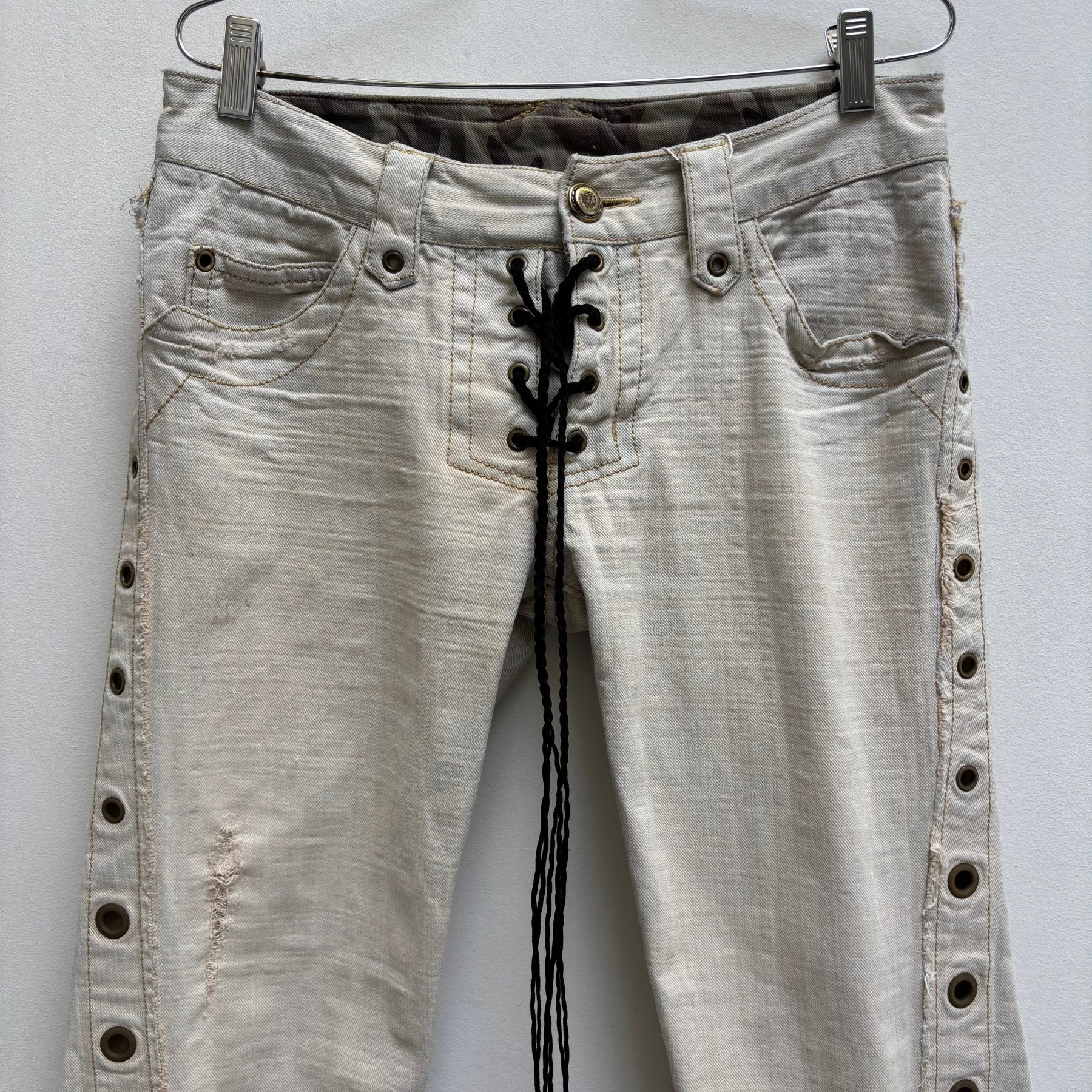 Obelisk Lace Up Flared Jeans - Image 3