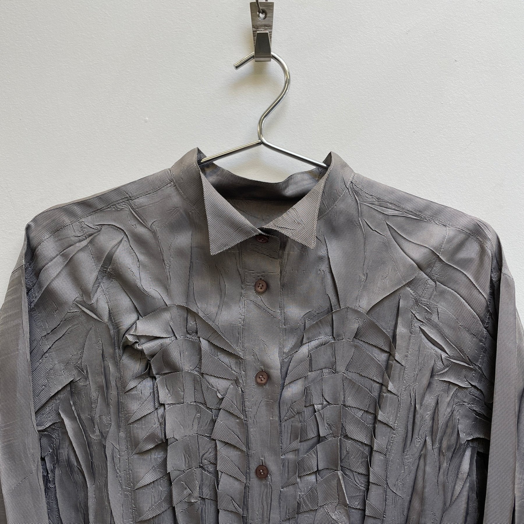 Pleats Please by Issey Miyake Silver Gilled Button Up - Image 3