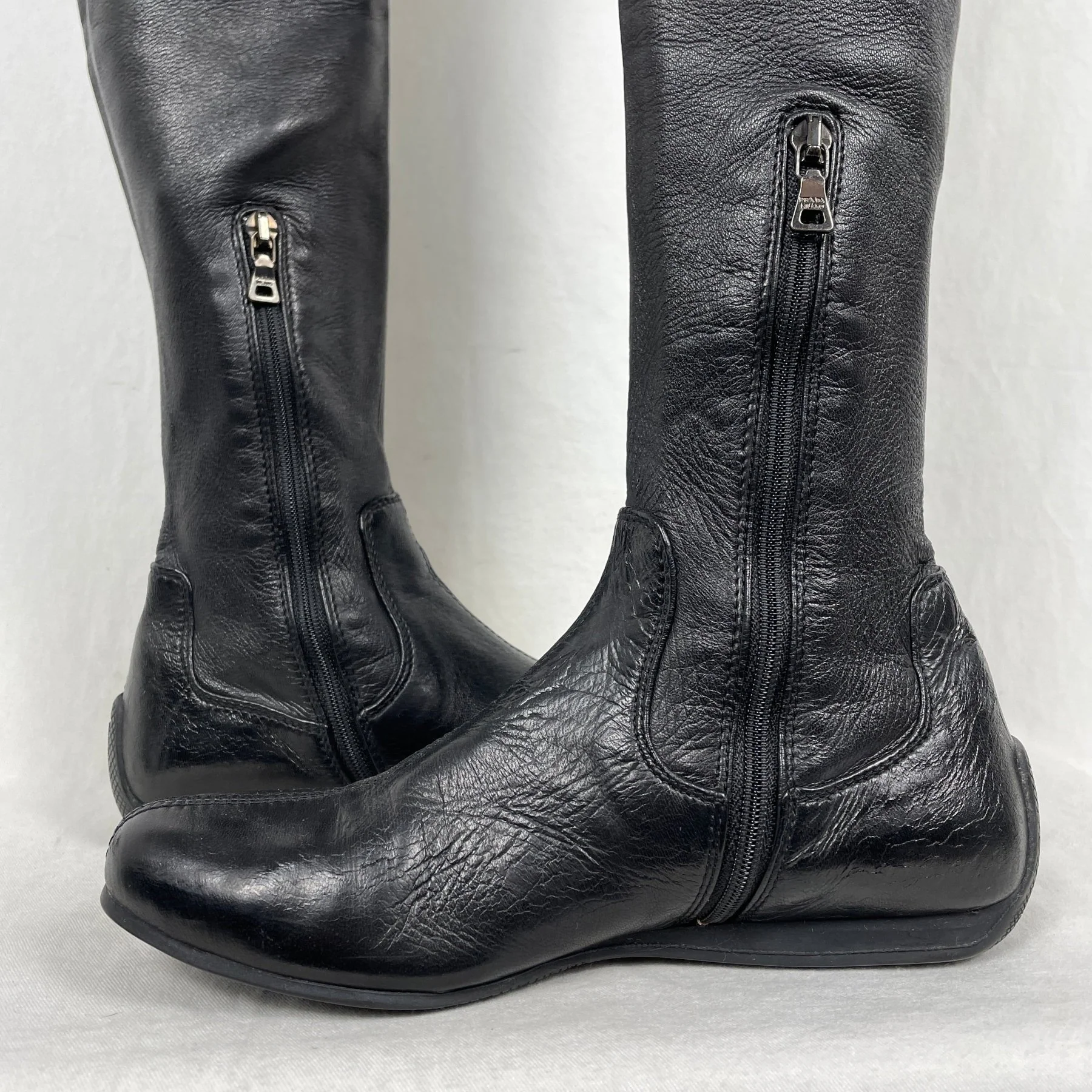 90s Prada Knee-High Leather Boots - Image 6
