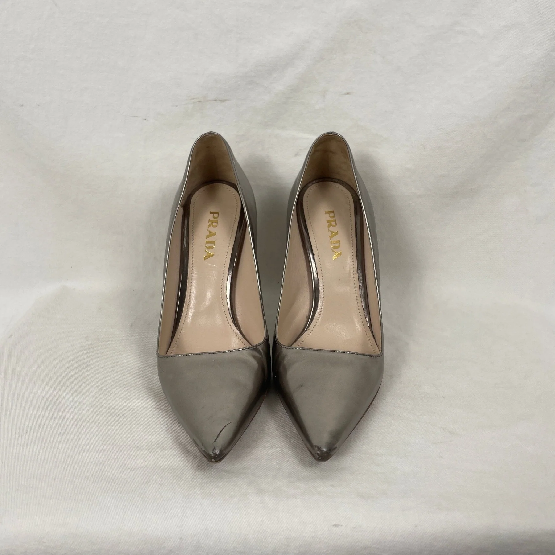 Prada Metallic Silver Heels - Image 4