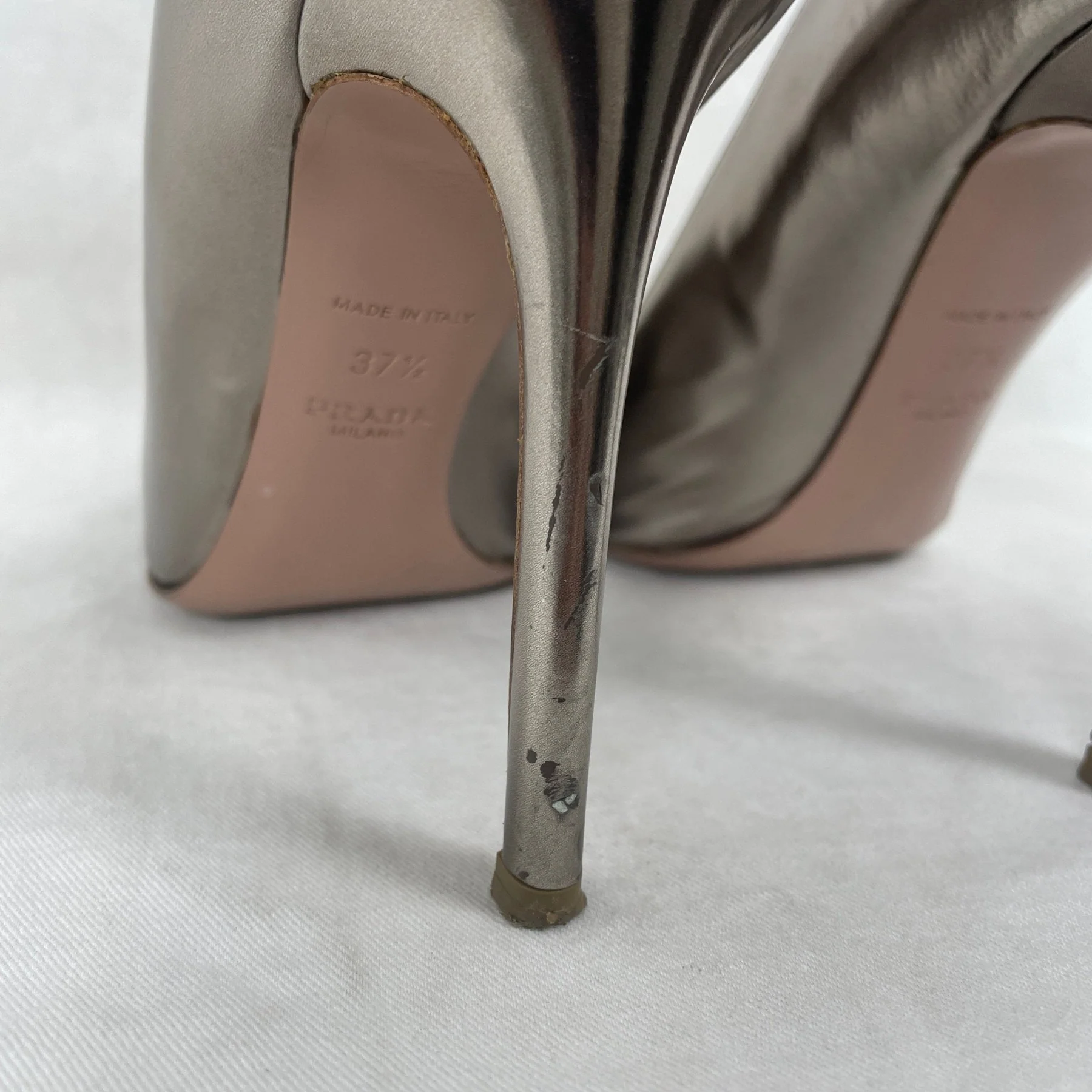 Prada Metallic Silver Heels - Image 6